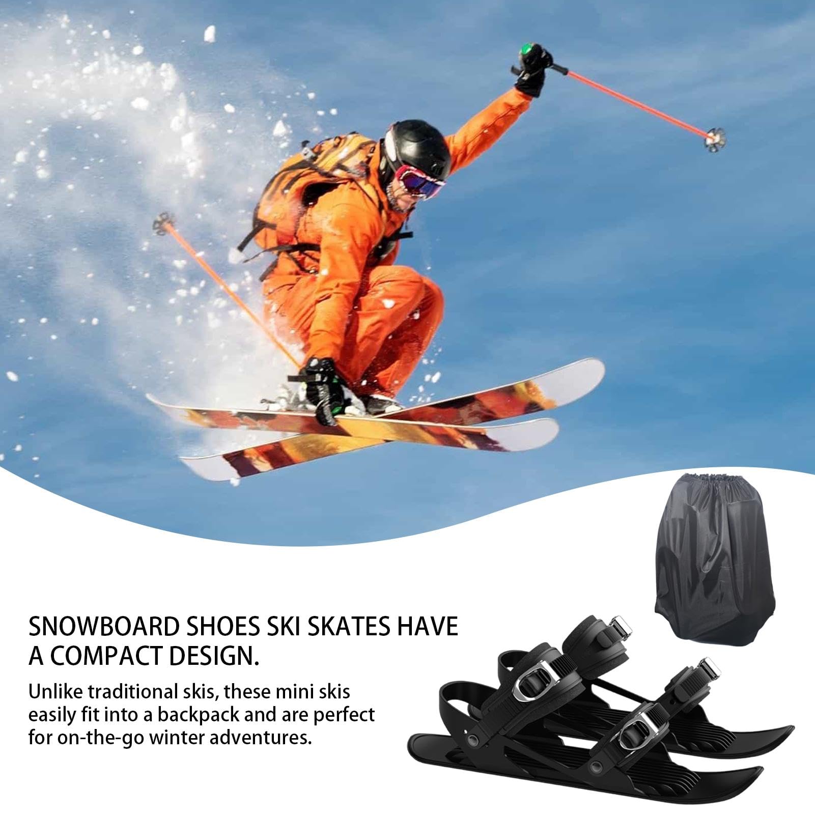 Schneeschuhe für Damen und Herren – verstellbare Schneeschuhe | Rutschfester Kurzski mit Tragetasche, Skibretter für Wandern und Wintertrekking, Multiviskizubehör