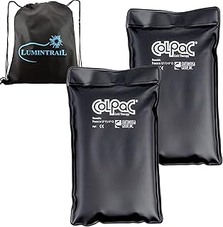 Chattanooga ColPac, Reusable Gel Ice Pack for Cold Therapy, 6.5" x 11" Half Size 2 Pack Bundle, Black Polyurethane, with a Lumintrail Drawstring Bag