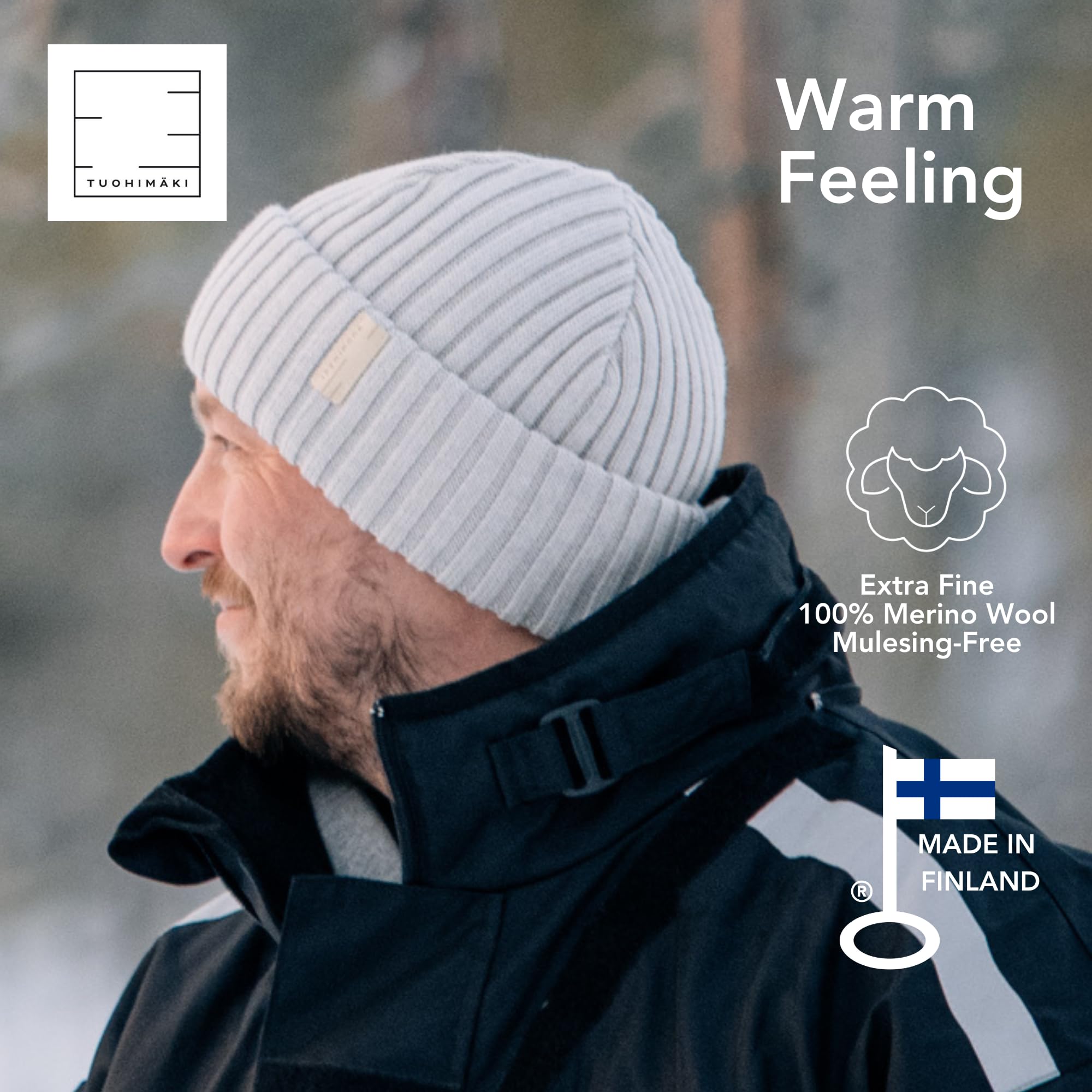 Gorro de lana merino para hombre y mujer, 100 % lana merino extrafina, fabricado en Finlandia, gris, talla única, perfecto para días fríos, gorro de invierno para hombre, gorro de punto de merino
