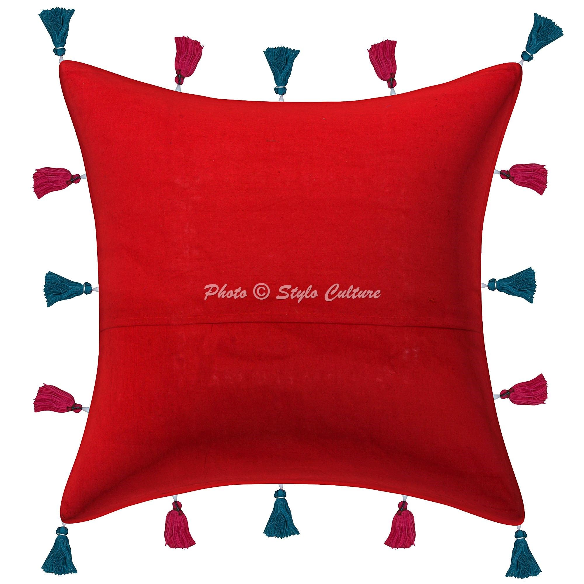 Indische Dekorativ Baumwolle Couch Kissenbezüge 40x40 cm Rot Dekokissen Gesticktes Patchwork Schlafzimmer Sofa Kissen Bezüge Blumen Quadrat Umschlagverschluss 16x16 Kissenhullen - 4 Stk.