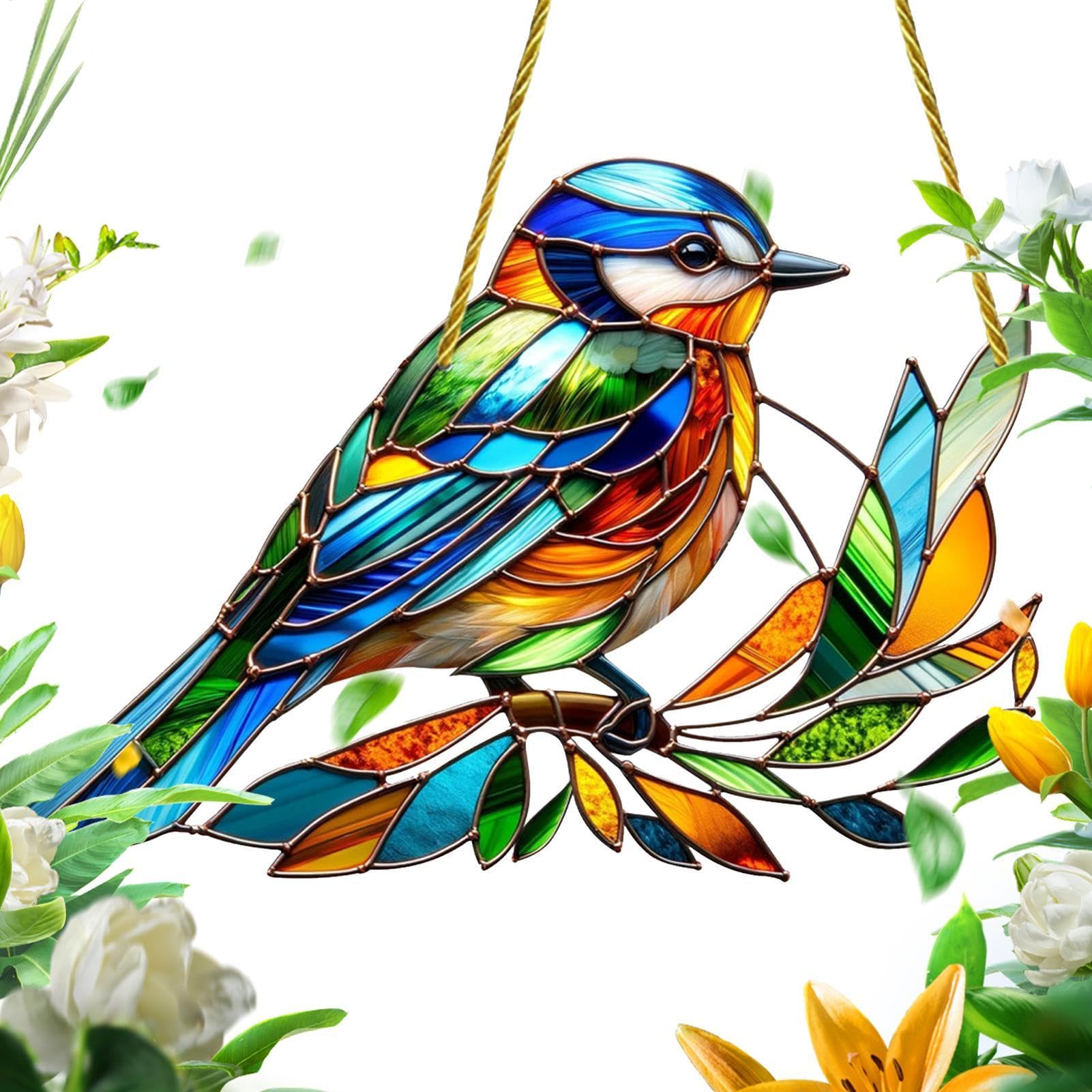 Sherum Spirit Birds, Acrylic Painted Bird Sun Catcher Light Door Window Hanging, Hummingbird Turtle Butterfly Feathers Suncatchers for Window Hanging, Christmas Decoration for Window, Patio, Balcony
