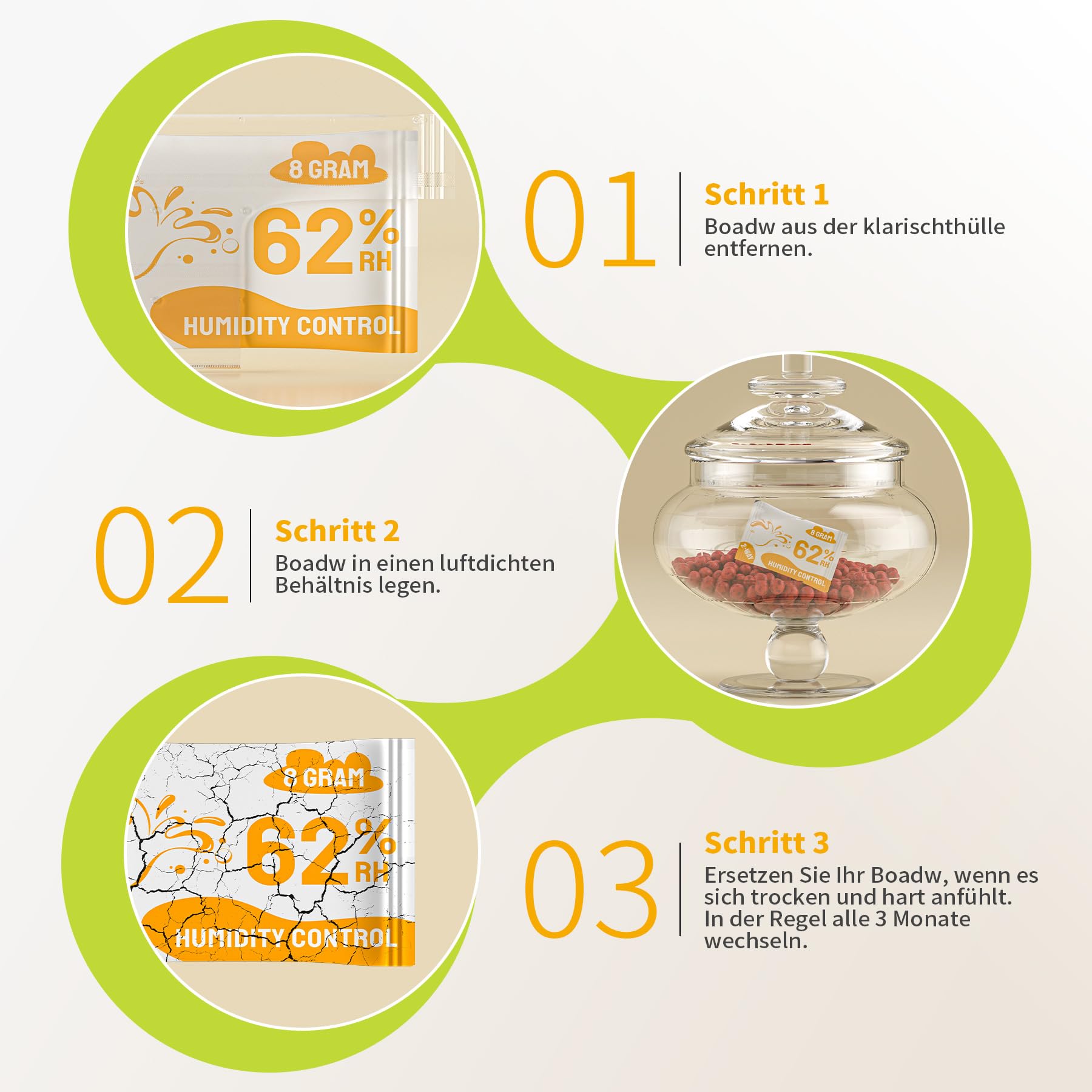 Control doble de la humedad 62% HR terpenos y protección del sabor, 8g regulador de humedad para almacenar hierbas protege hasta 28g - 10 piezas