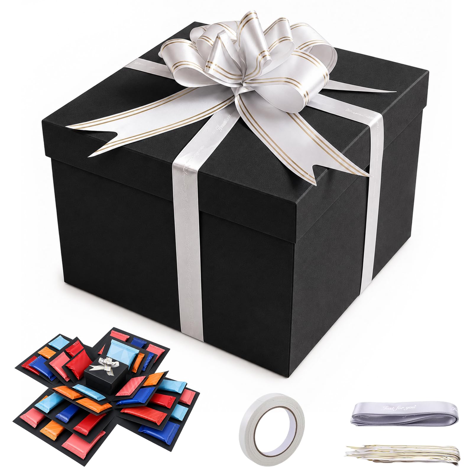 Explosion Gift Box, 5 Layer Surprise Box Snack Explosion Box (Black)