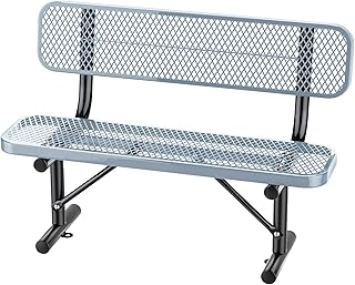 Banco de parque de hierro recubierto de termoplástico para exteriores, banco de jardín de metal resistente, asiento de grado comercial expandido para centros comerciales, césped, porche, entrada (gris