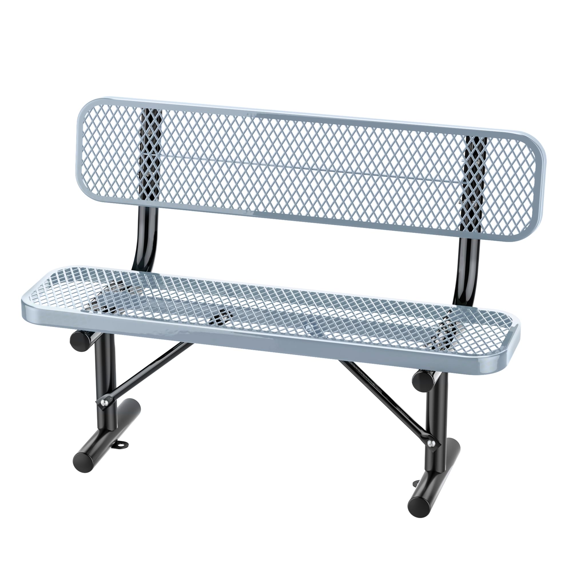Thermoplastic Coated Iron Park Bench for Outside, Heavy Duty Metal Garden Bench, Expanded Commercial Grade Seating for Shopping Malls, Lawn Yard Porch Entryway (Grey with Backrest, 48IN)