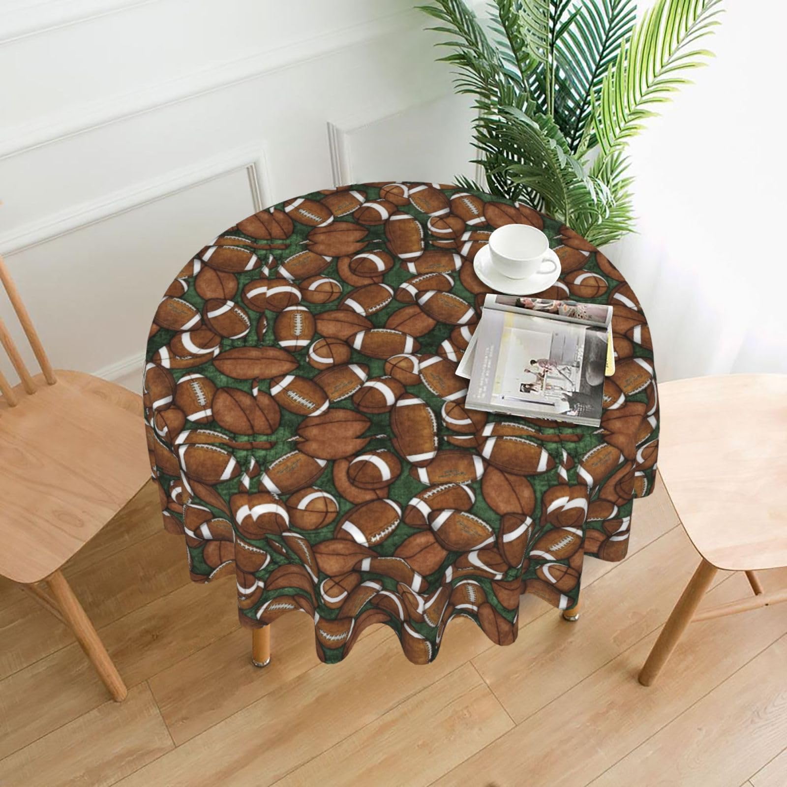 OXbnmm Football Green Print Soft Round Tablecloth 60in Polyester Washable Cover Cozy Gift for Mom Housewarming