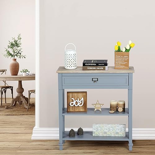 Miniatura 2 de Wnutrees Escritorio consola multifuncional, gris, 30 x 10.6 x 31.5 pulgadas