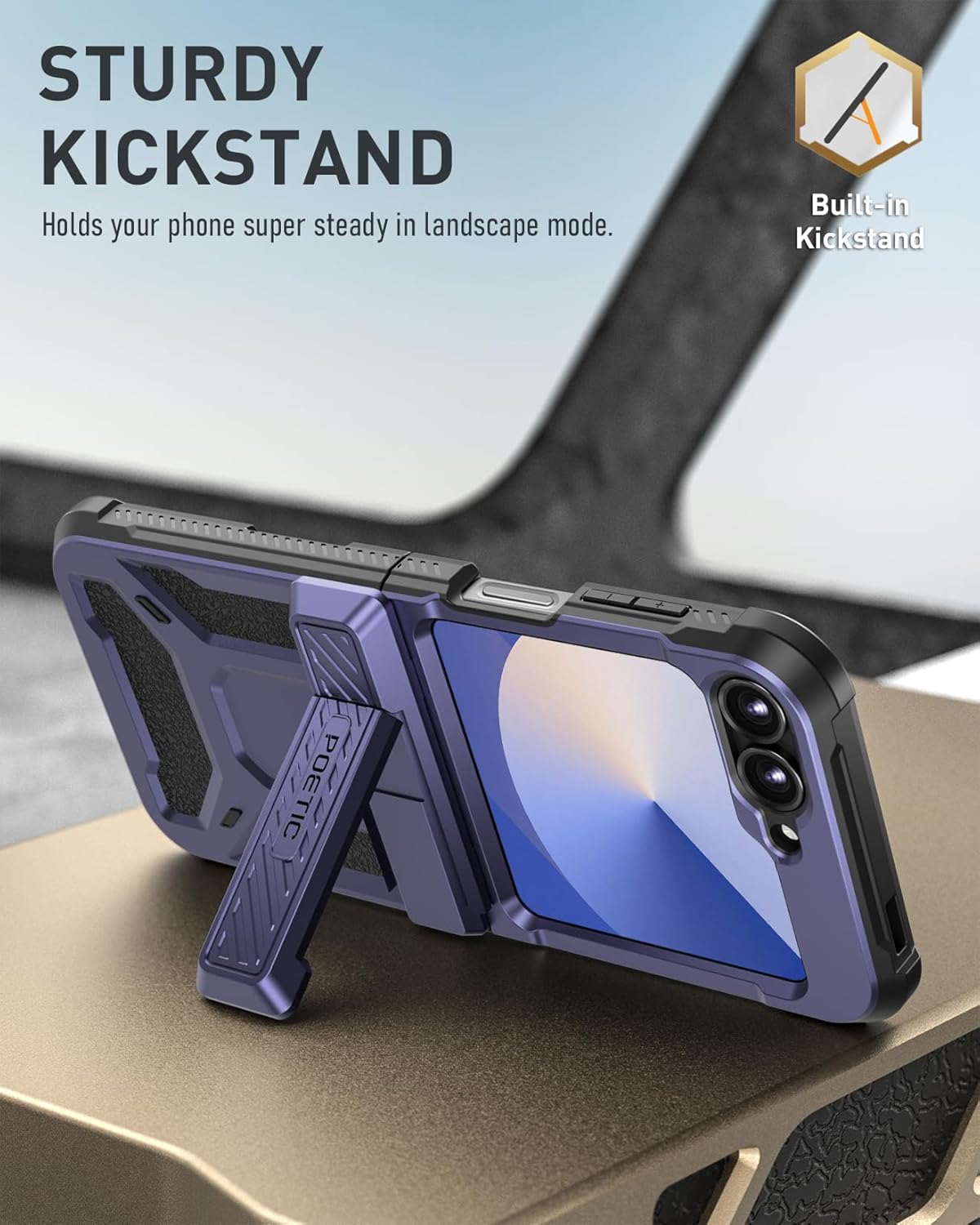Poetic Spartan Case for Samsung Galaxy Z Flip 7 FE 5G (2025) and Galaxy Z Flip 6 5G (2024), [Kickstand][Built-in Screen Protector] [Hinge Protection] [20FT Drop Tested], Full-Body Cover, Midnight Blue