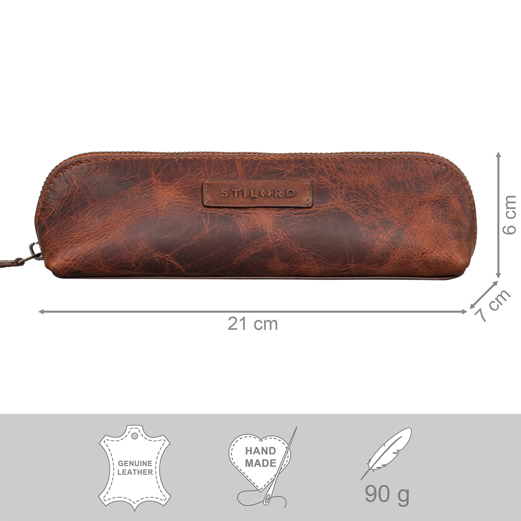 STILORD 'Alfons' Slim Pencil case Leather Vintage with Zipper Cosmetic Bag Pencil case Pencil roll Pencil case case Genuine Leather - Image 2