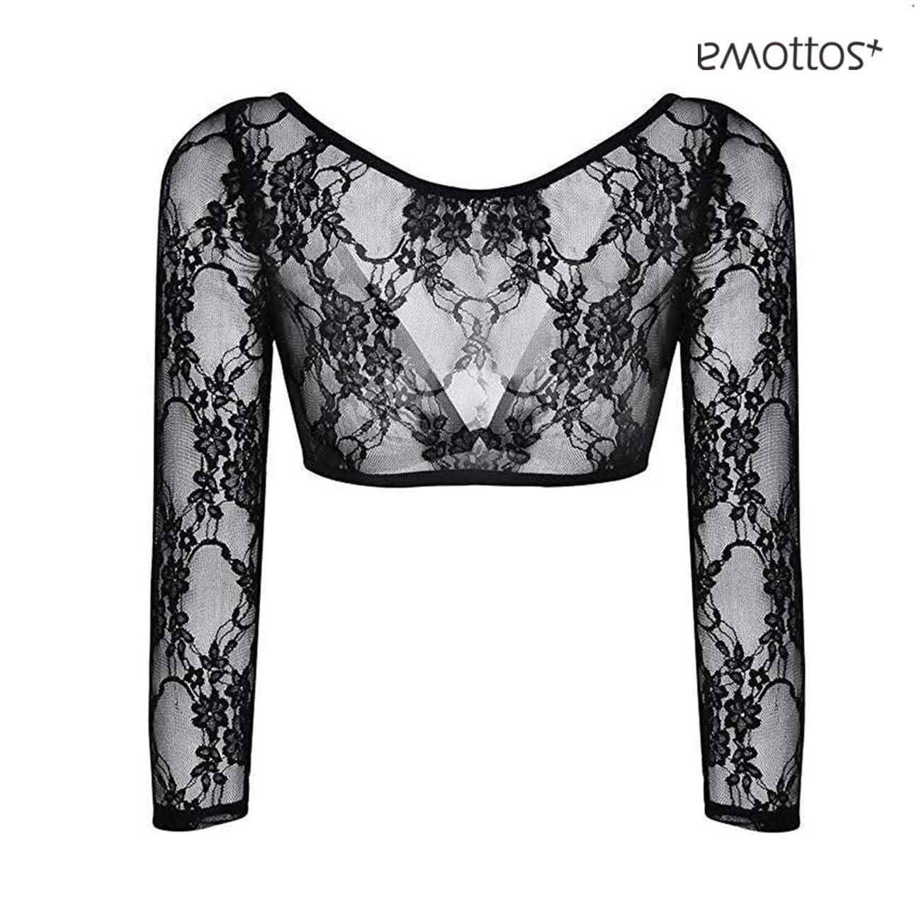 Femmes Dentelle Boléro, Gilet Court Ouvert à Col en V sur Le Devant, Léger Boléro en Maille, Transparente Top avec Fermeture à Crochet, Boléro Floral Sortir Fête pour Robe, Noir, S-XL