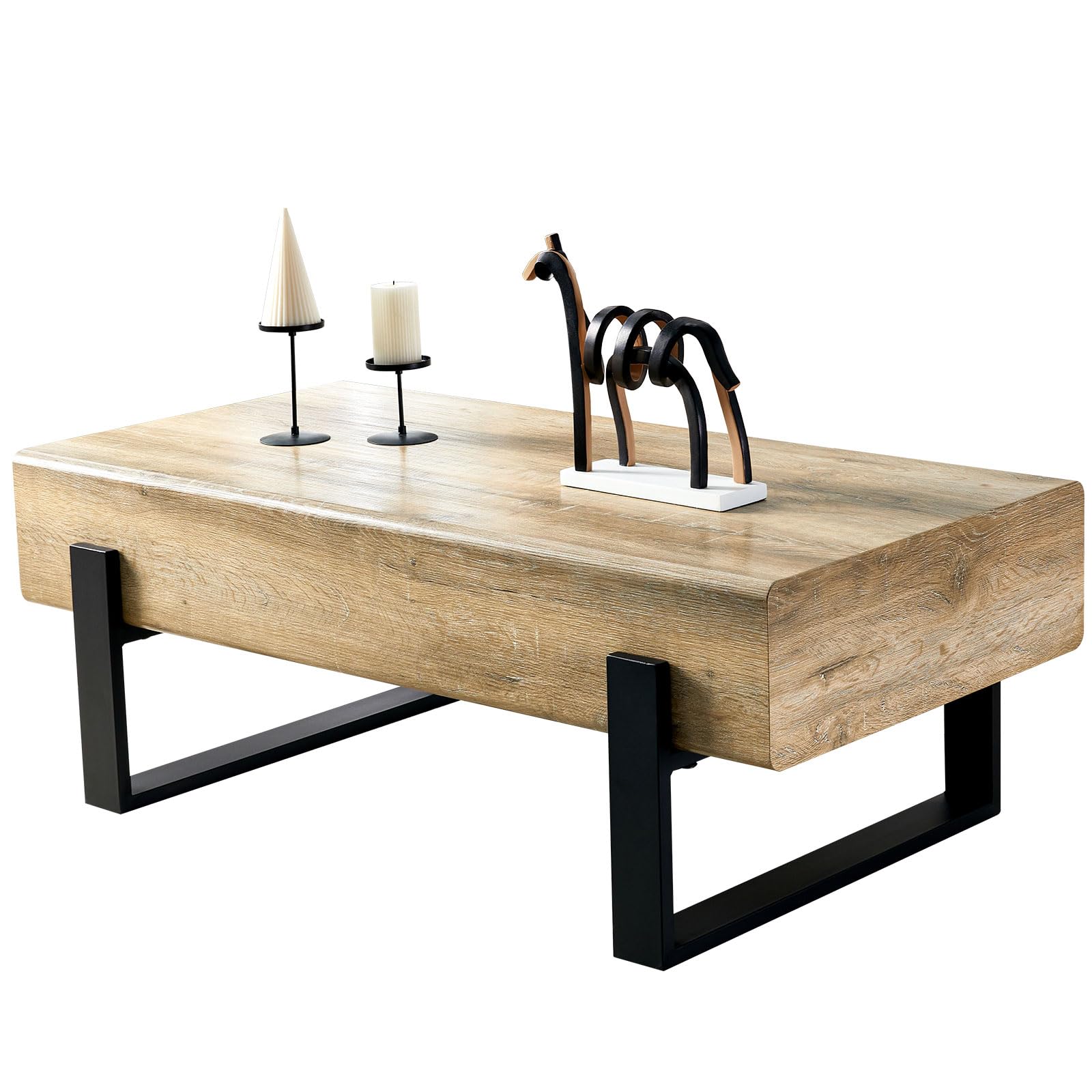 47 Modern Coffee Table with Storage Rustic Distressed Wood Grain Coffee Table for Living Room Stable Metal Tea