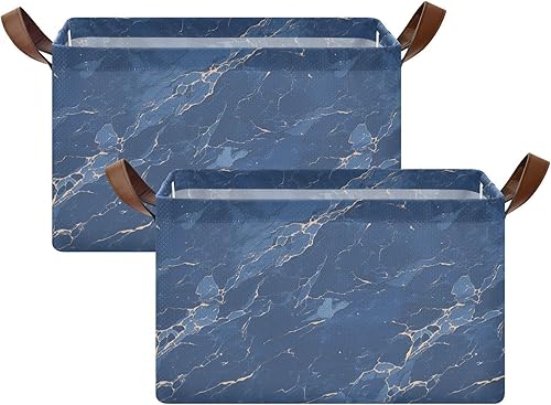 Miniatura 2 de Cartoon Marble Dark Blue Decorative Foldable Storage Baskets Cube Storage Organizer with Handles Shelves Closet Books for Organizing Clothes cajas
