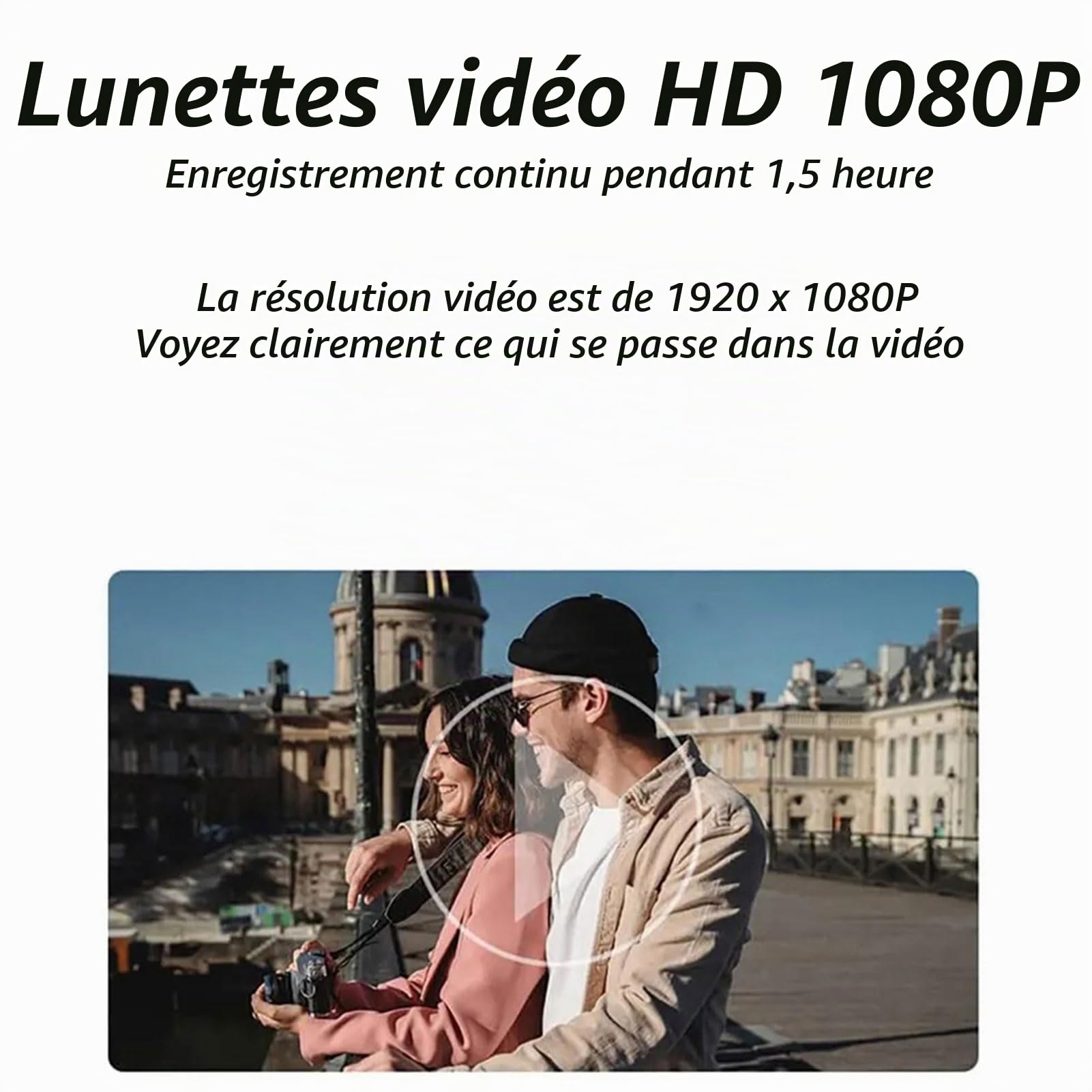 Fockety Lunettes de Soleil de Caméra 1080p, Anti-Angle de L'objectif Grand Angle Sports Lunets de Caméra avec Photo en Un Seul Double