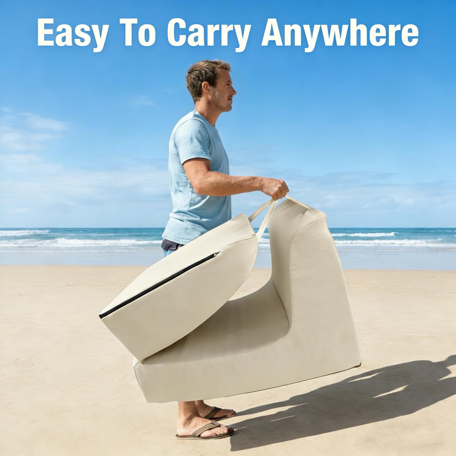 ZealWe Patio Lounge Chair Set of 2 Outdoor Bean Bag Chair with Back Support, Chaise Lounge Chair Waterproof Beach Bean Bag Couch for Adults, Memory Foam Filled for Poolside Balcony, Beige | water proof