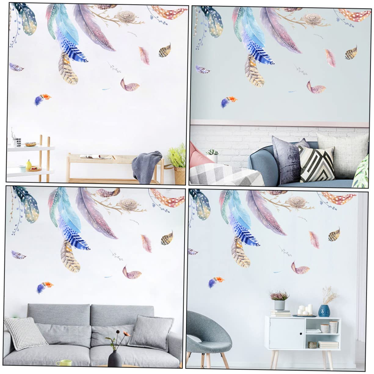 WOONEKY 4fogli Decorative Pvc Wall Stickers Removable Wall Decal for Home Décor for Living Bedroom Nursery and More