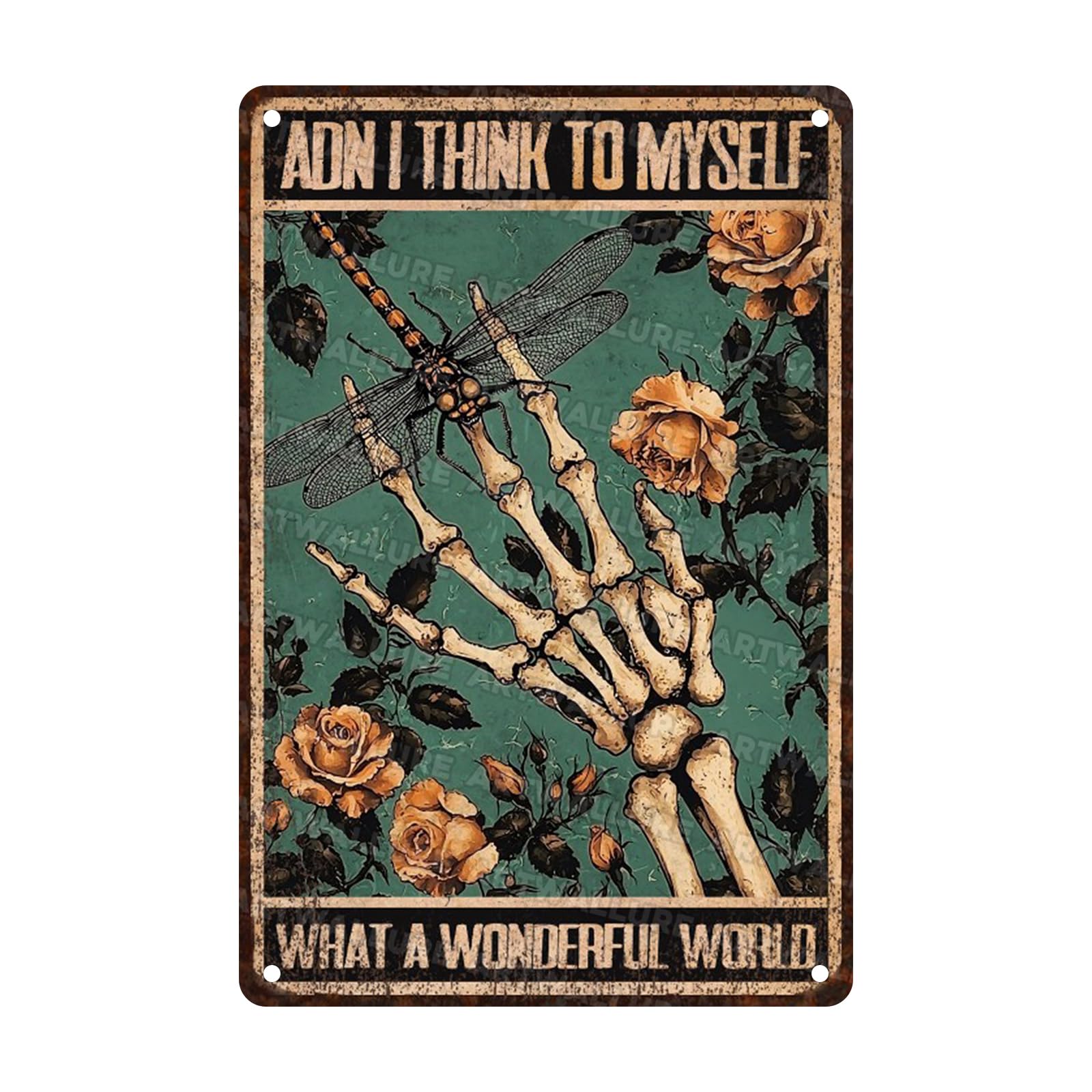 Anceky What A Wonderful World Dragonfly Metal Sign Retro Tin Sign Wall Decor for Yard Garage Garden Home Farmhouse 12×8 Inch