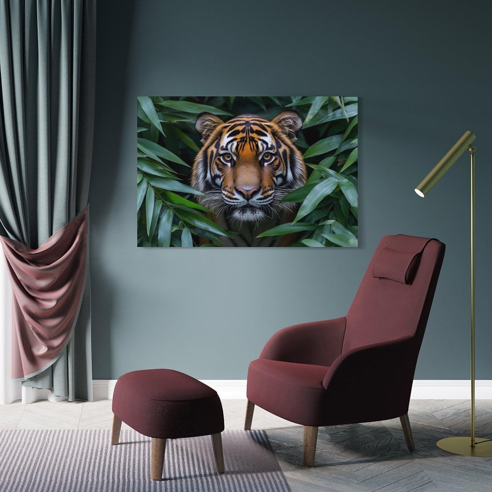 Junmoney Tiger Portrait in Lush Green Foliage Hanging Wall Art 20x30inch(50x75cm), for Bedroom Walls, Guest Spaces Or Lounges, An Easy Wall Refresh for Bedrooms
