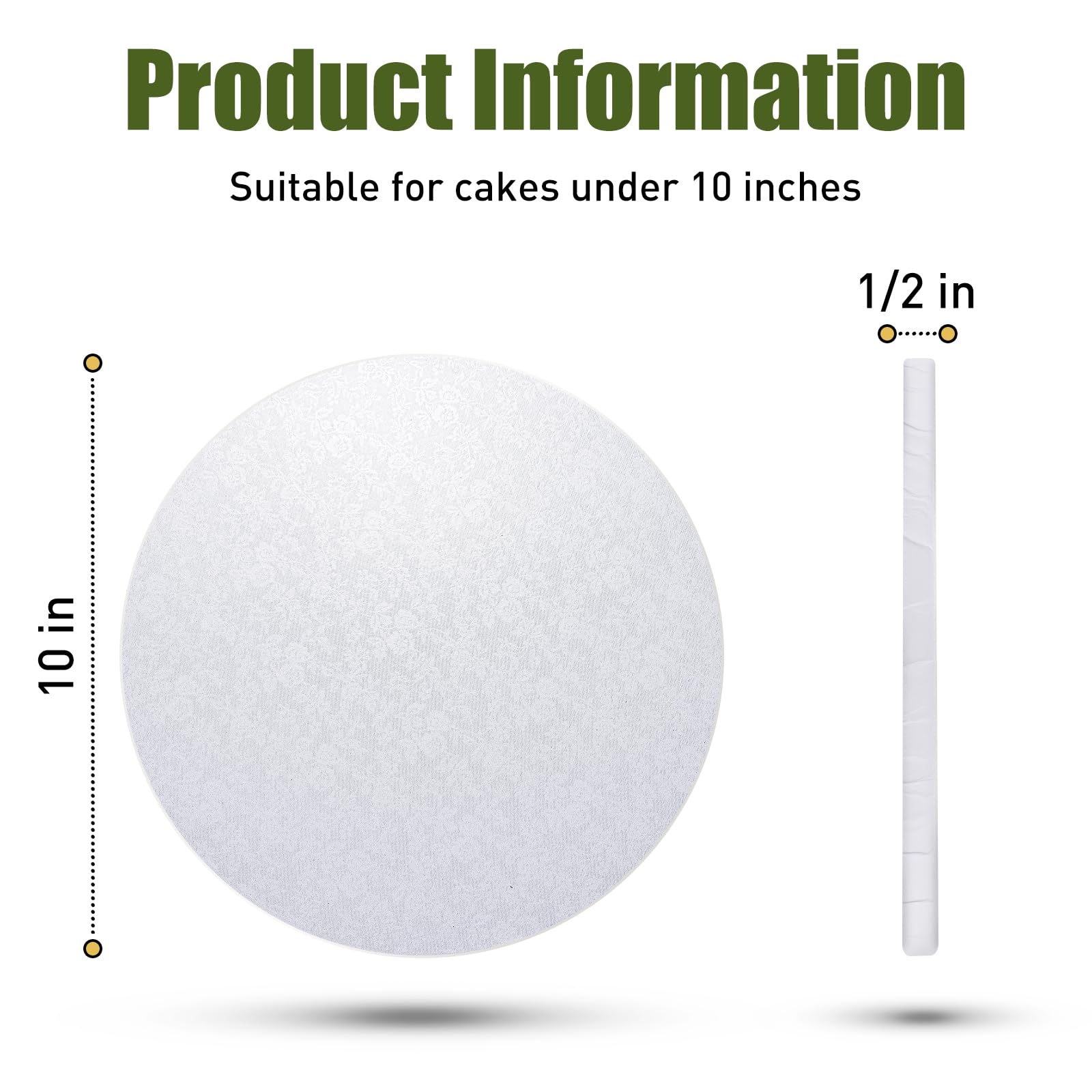 Bekoetoz 10-Pack Round White Cake Drum Board 10 Inch Sturdy 1/2 Inch Thick Full Wrap Edge Cake Base for Heavy Tiered Cakes(10