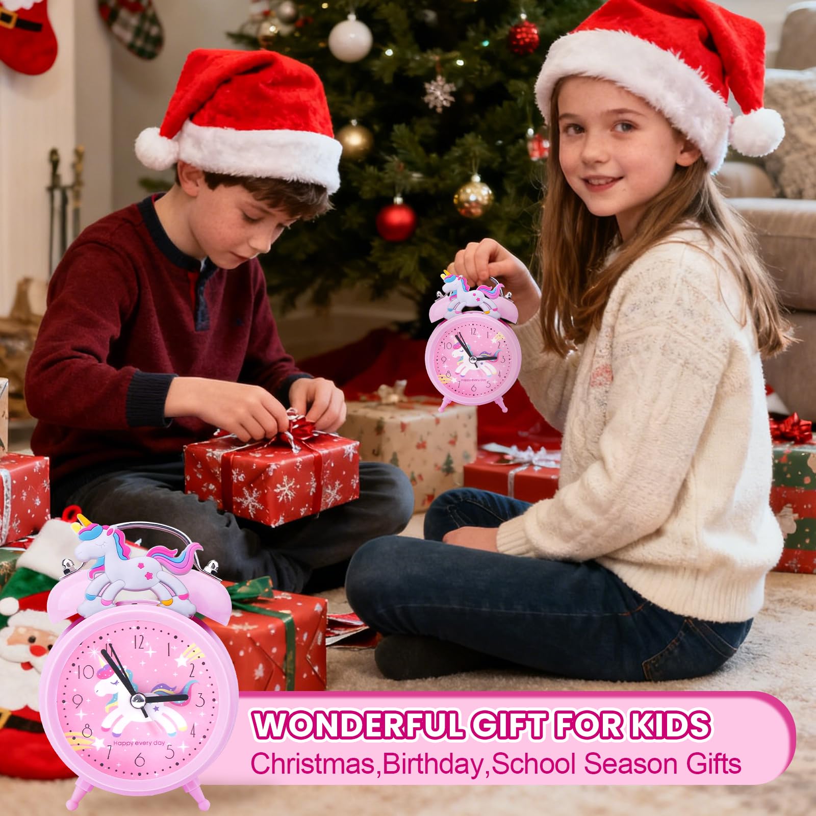 Aitsite Classico Sveglia Bambini, Orologio Unicorno Rosa con Luce Notturna Senza Ticchettio, Silenziosa, Portatile, Sveglia da Comodino Adatto per l'arredamento Della Stanza e Regali di Natale