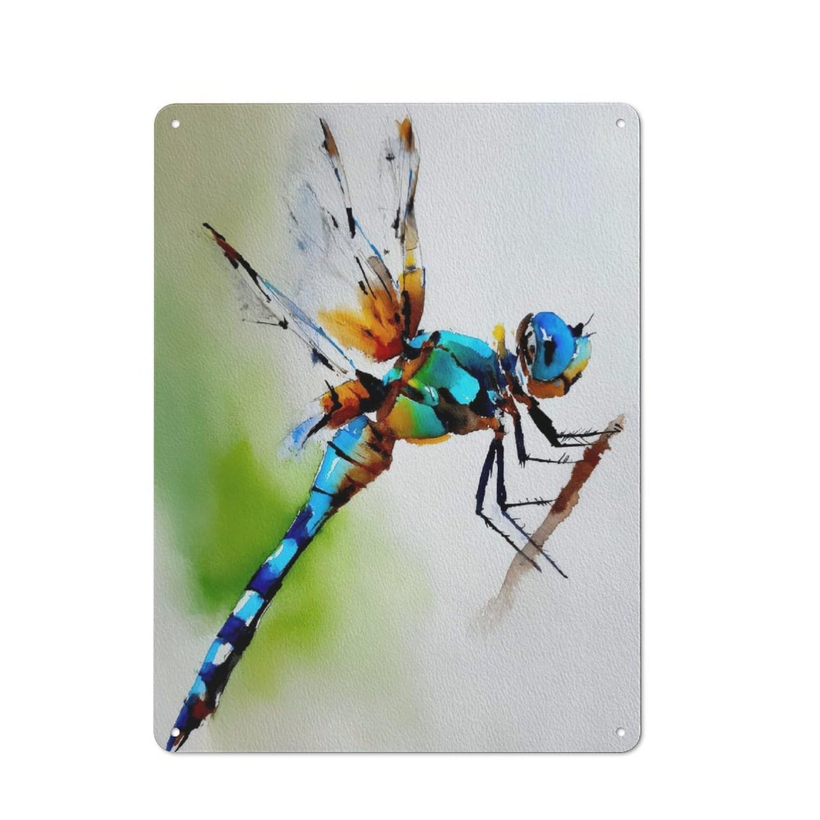 Junmoney Style-1 Old Style Watercolor Dragonfly On Branch Decorative Tin Plaque 40X30cm, Bar Wall Plaque For Bar, Kitchen, Garage Or Games Room