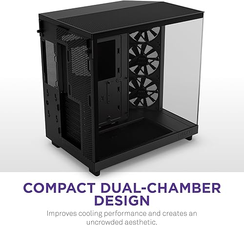 Miniatura 3 de NZXT H6 Flow CC-H61FB-01 Carcasa compacta de doble cámara de torre media con flujo de aire Paneles de vidrio panorámicos Paneles de flujo
