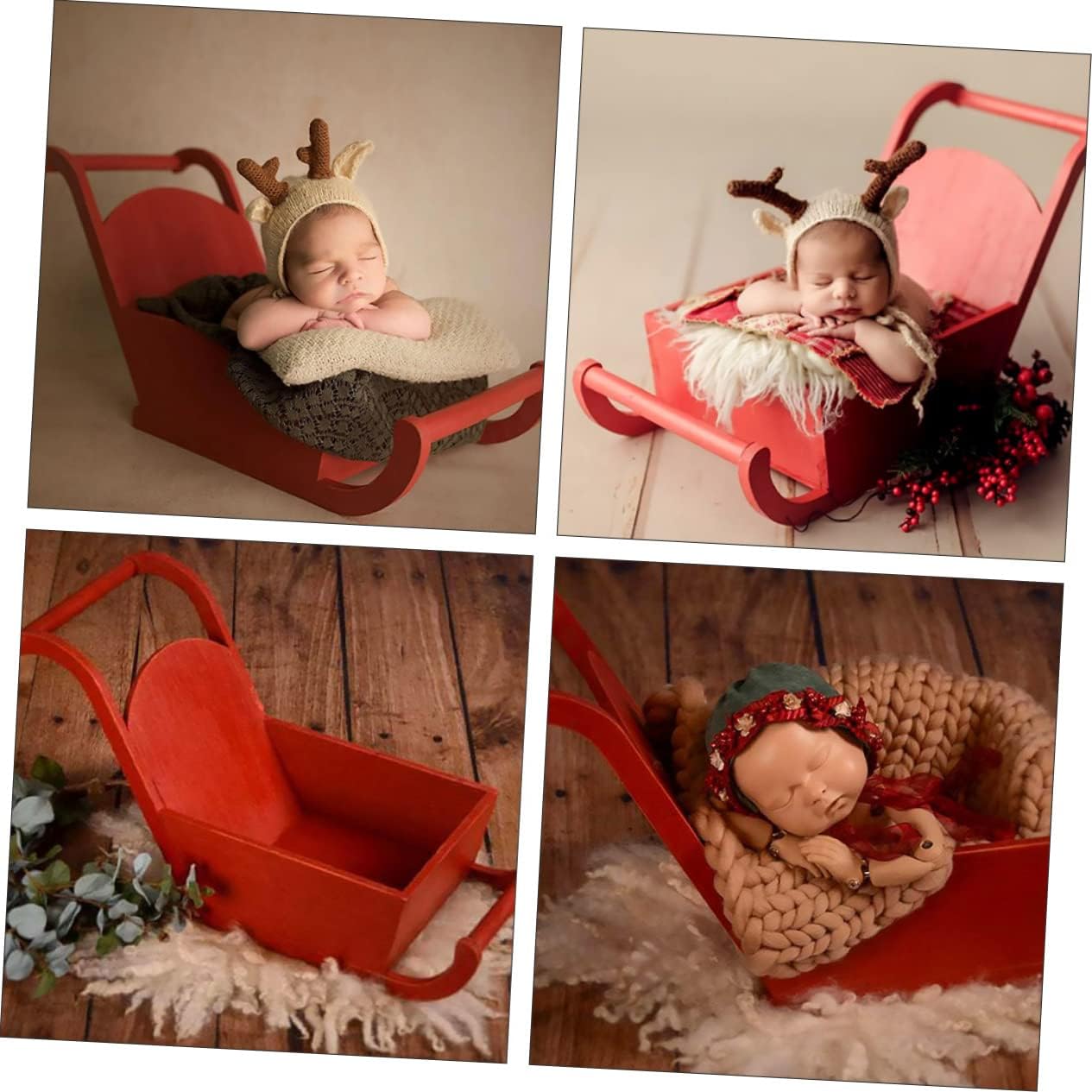 jojofuny 1pc Newborn Photo Shoot Prop Rustic Christmas Decoration Sled for Photography Xmas Sled Prop for Unique Newborn Posing and Holiday Memories