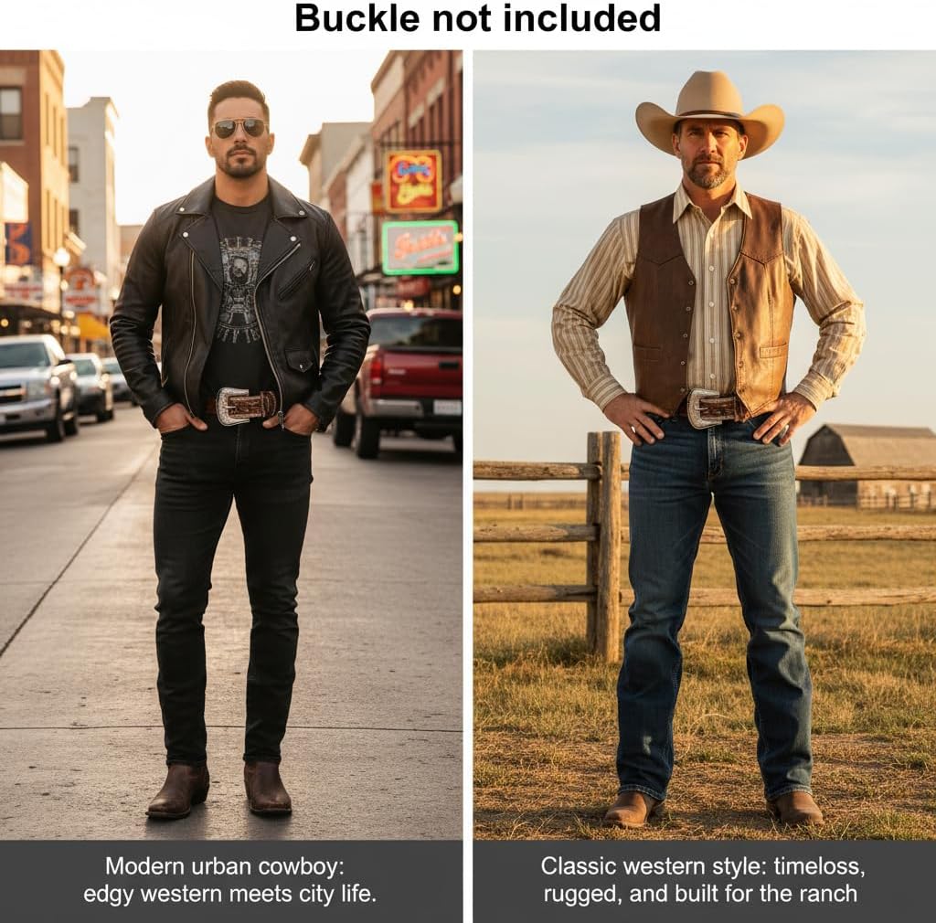 F&L CLASSIC Western Belt without buckle for men – Full Grain Leather Cowboy Belts for jeans - One Piece Leather strap belt - Image 4