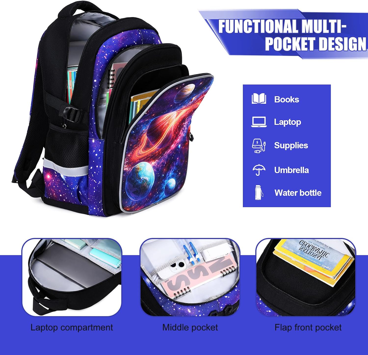  Kids Backpack for Boys,3D Reflective Gaming School Backpack with Sling Bag, Insulated Lunch Bag, Boys Backpack for Elementary Middle School Students, Gamer Bookbag for Kids Ages 3-12 (Planet) thumbnail