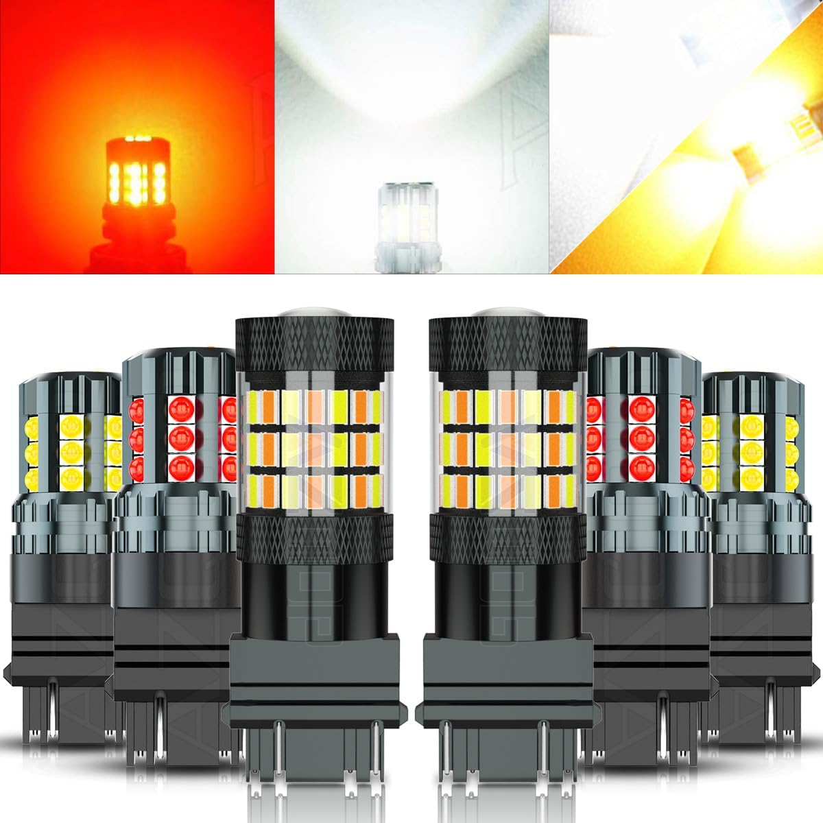 LED Bulbs For Chevy Silverado 1500 (1999-2013) & 2500 (1999-2011) & 3500 (2001-2011), Switchback Turn Signal Bulb (Front/Rear)/Parking Light + Brake/Tail Lamp + Reverse Backup Light Bulbs Combo, 6 PCS
