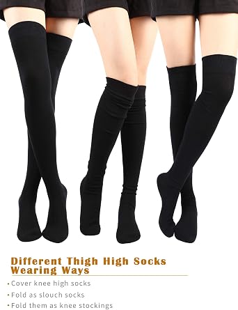 SATINIOR 3 Pairs Thigh High Socks Cotton Over Knee Black Socks