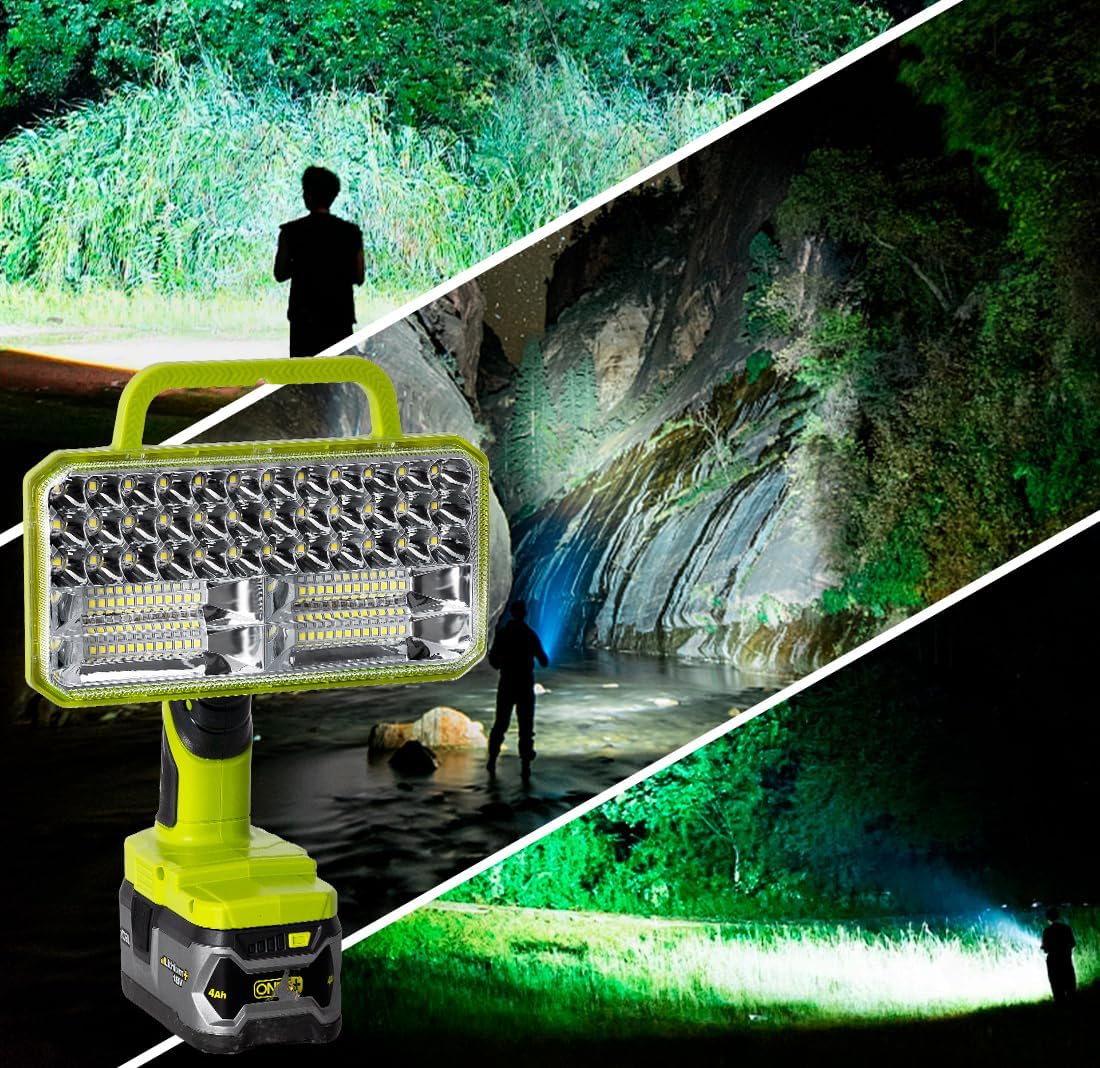40W LED Work Light for Ryobi One+ 18V Li-ion Ni-Cad Ni-Mh Battery - 4200LM Flashlight with 3 Light Modes, Portable and Efficient Worklight with 84 LED (Battery not Included)