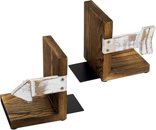 Miniatura 7 de MyGift Juego de 2 soportes rústicos para mesa, diseño de flecha encalada y madera marrón oscuro quemada