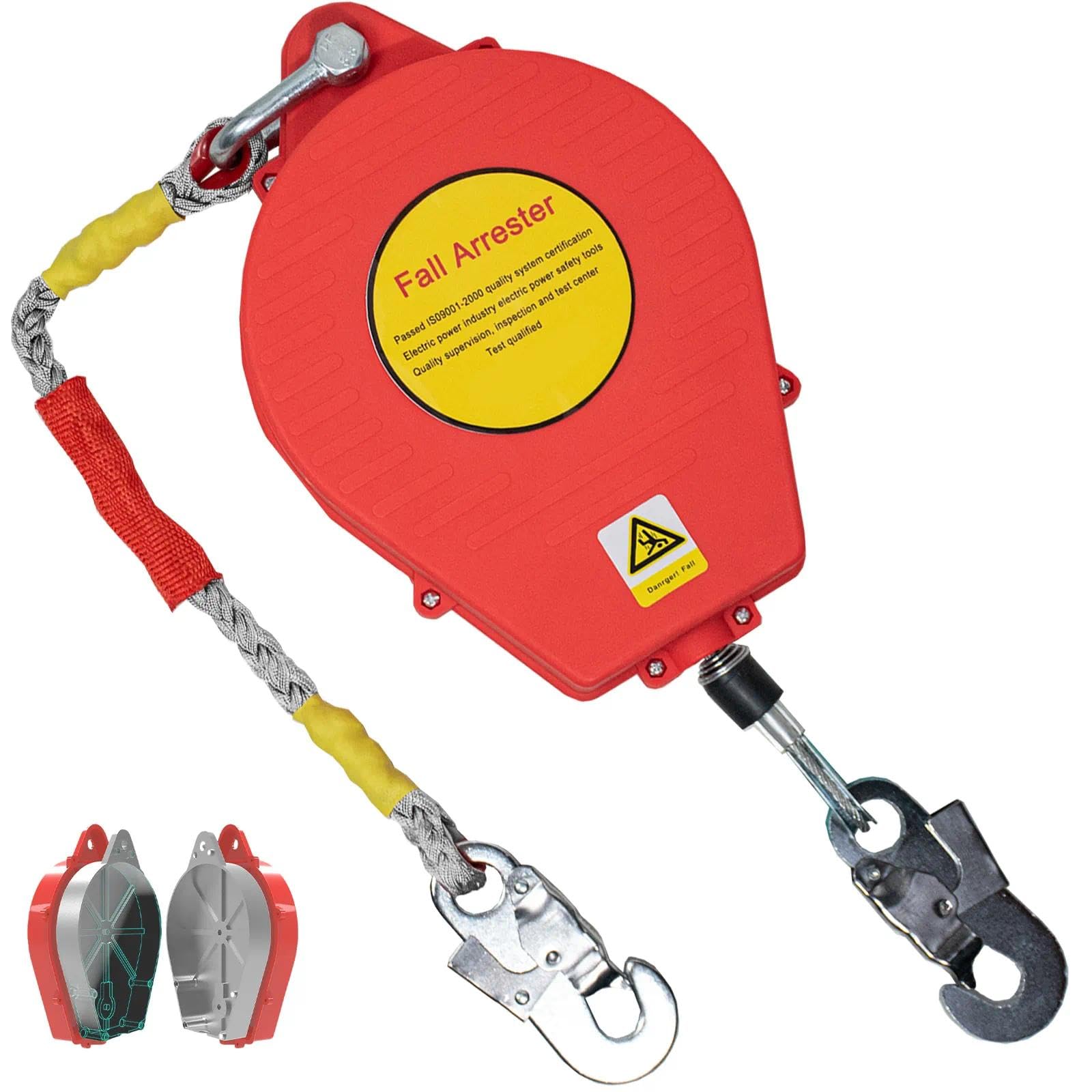 Imbracatura di Sicurezza Anticaduta Tetto, 200kg(1 Pezzo,10m) | Dispositivo Anticaduta Retrattile Certificato 10 mt/15 mt/20 mt, Dispositivo Anticaduta Tetto, Ponteggista e Lavoro Aereo
