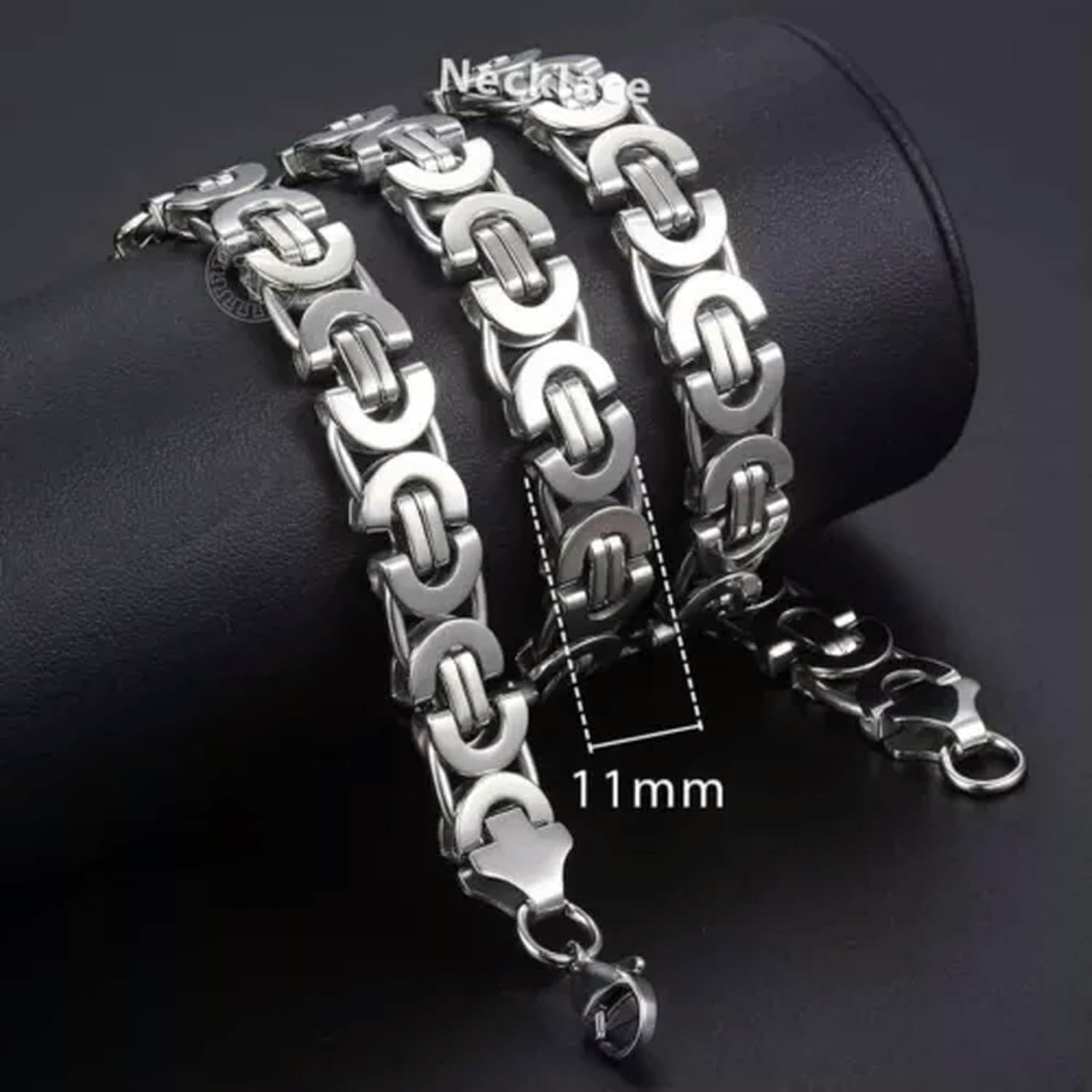 11mm Men's Silver Flat Byzantine Chain Necklace Bracelet Set Stainless Steel