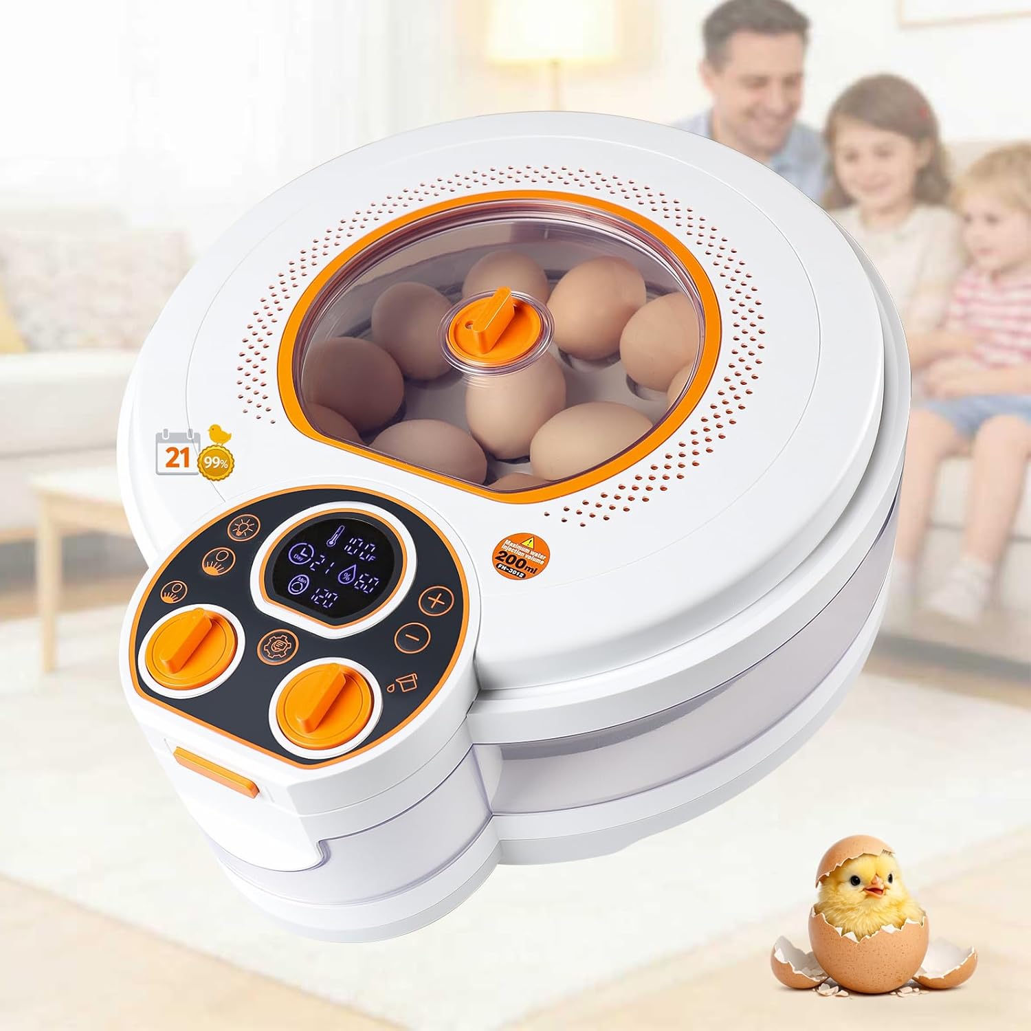 Automatic Turning Egg Incubator: 21-Day Stable Hatching for Chicks - ±0.1°F Temperature & Auto Humidity Control - 99% Hatch Success Even for Beginners - No Assembly - 12-18 Eggs Per Batch
