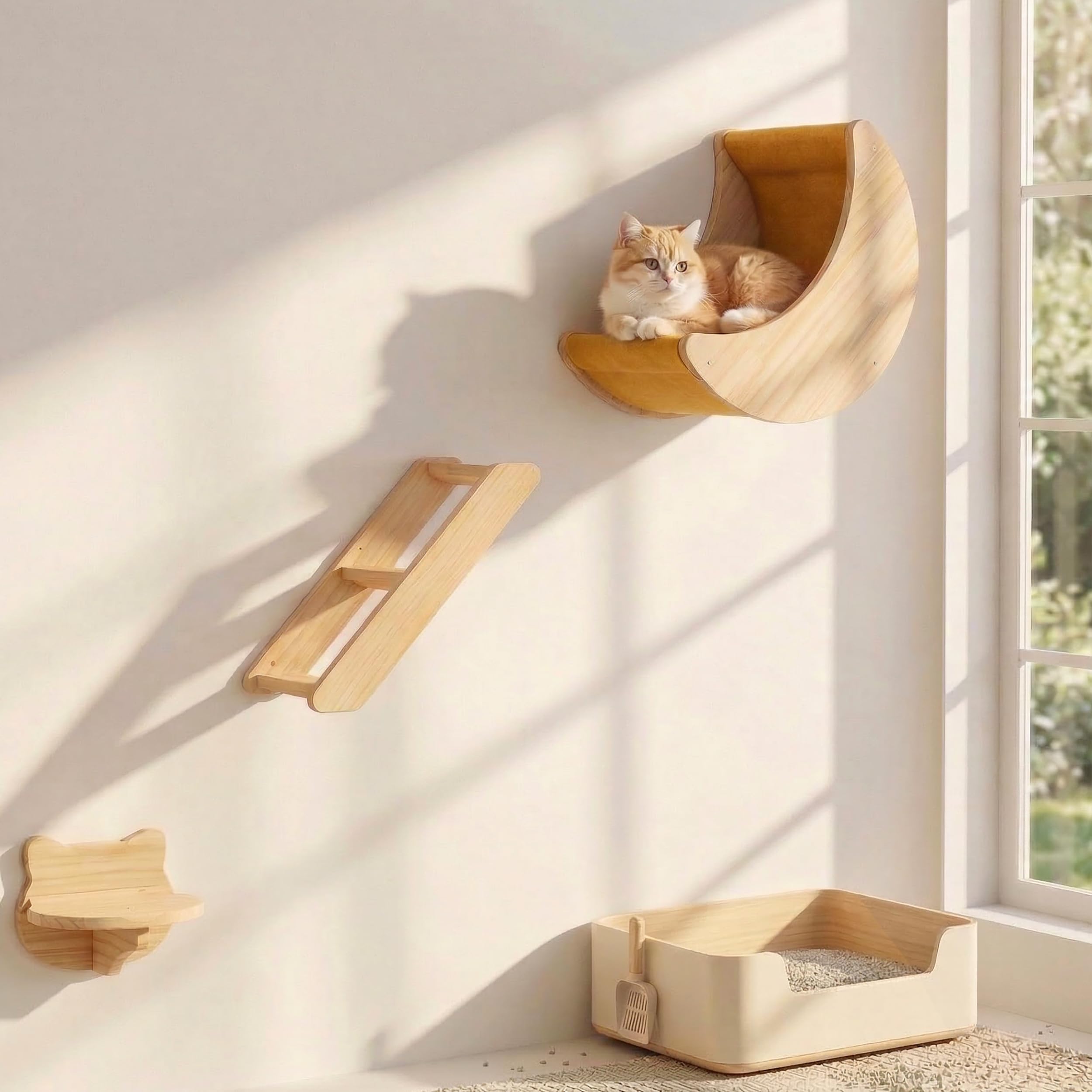 HAPYKITYS Cat Shelf for Wall Hammock Climbing Shelves and Perches Solid Wood Cat Steps for Activity Indoor Cats Wall Furniture 3pcs/Set