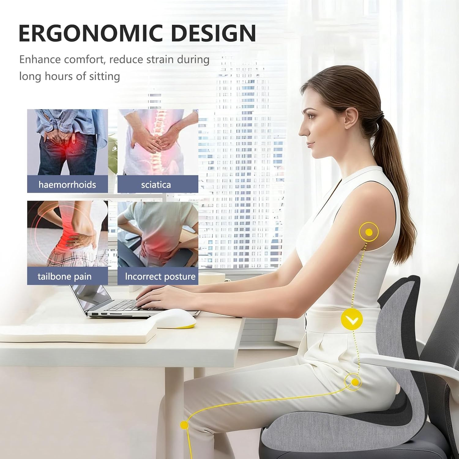 Car Seat Cushion For Back Pain, Office Chair Cushion, Truck Seat Cushion, Memory Foam Seat Cushion Increase Height by 3.94 Inch, Car Cushions For Driving Long Sciatica Tailbone Pain Relief. (1) - Image 3