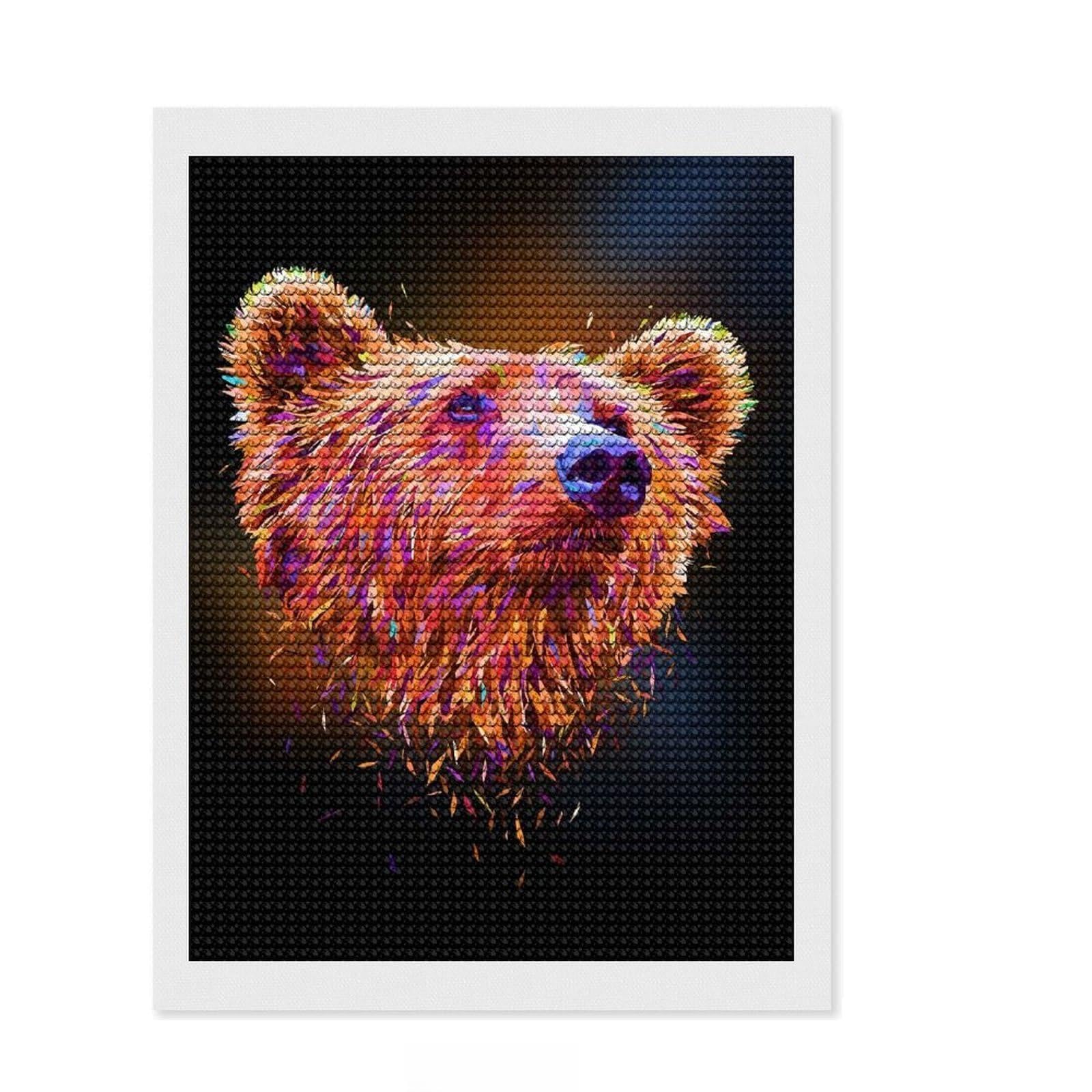 Junmoney Grizzly Bear Abstract Diamond Art Kit 12"x16", Modern Decor, for Adults, with Tool Kit, Thoughtful Handmade Gift, Fun Craft Experience