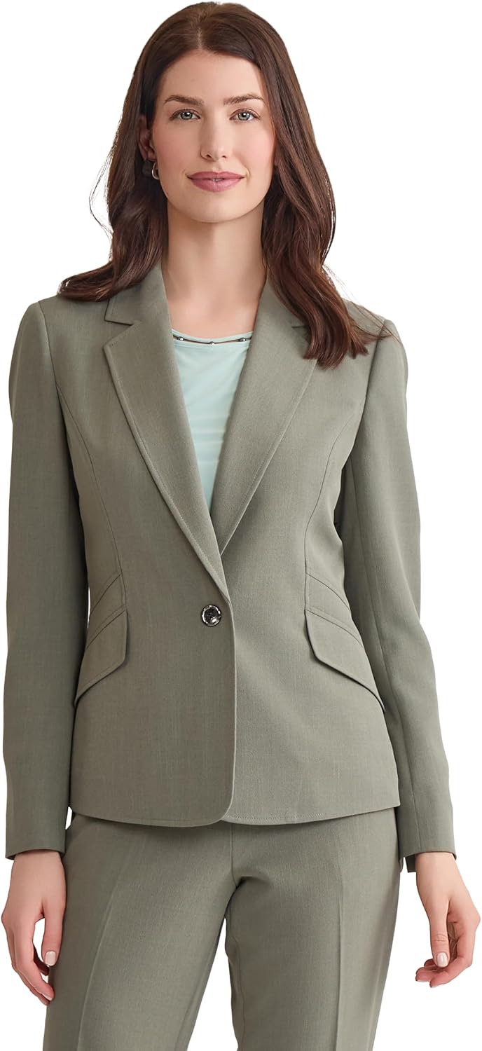 Kasper Women's Long Sleeve One Button Seamed Detail Blazer
