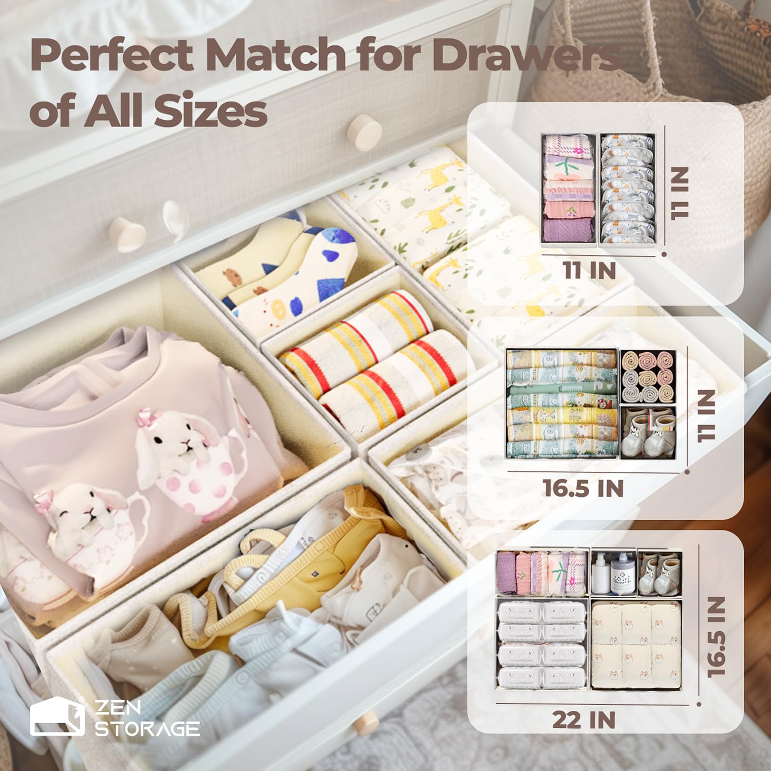 Linen Drawer Organizers for Nursery, Dresser & Closet (12