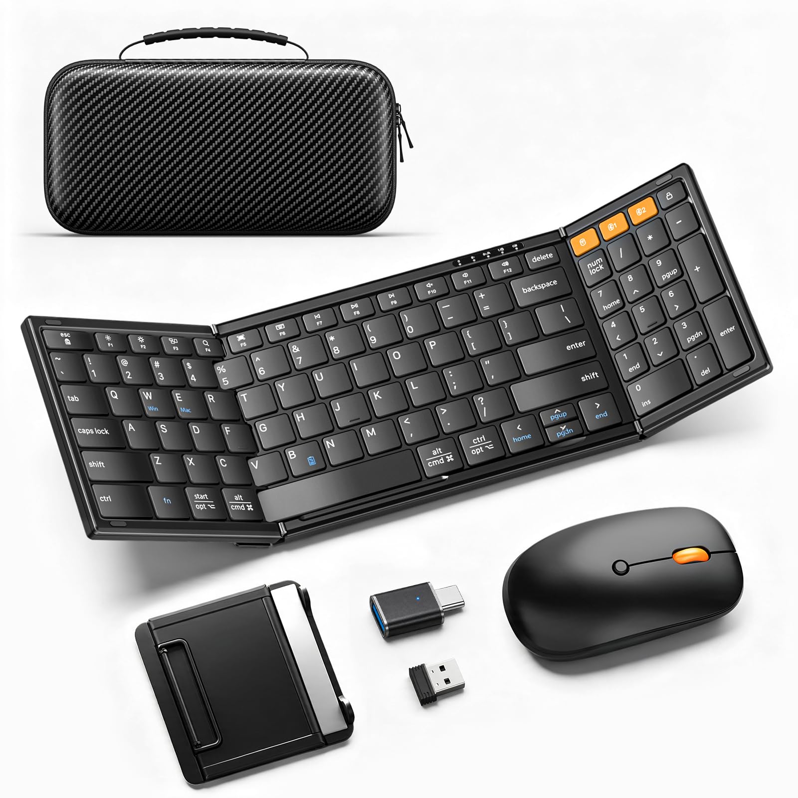 View 1 of Foldable Keyboard and Mouse with Storage Bag, 2.4G+BT5.0 x 2 for Laptop
