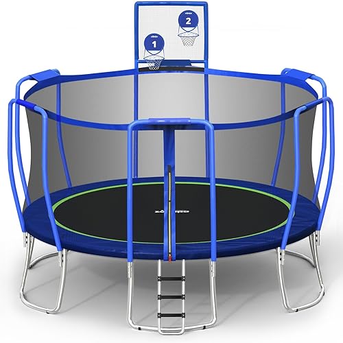 Miniatura 19 de Zupapa Trampolín de 16, 15, 14, 12, 10 pies, con red de seguridad y escalera antideslizante, garantía de calidad de 10 años, perfecto para niños
