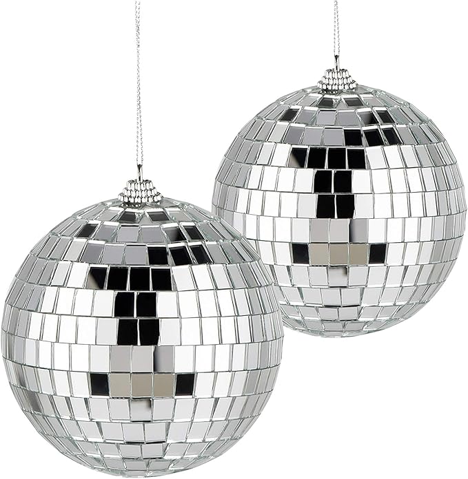 2 Pack Mirror Balls, 10cm Silver Disco Ball Reflective Mirror Ball