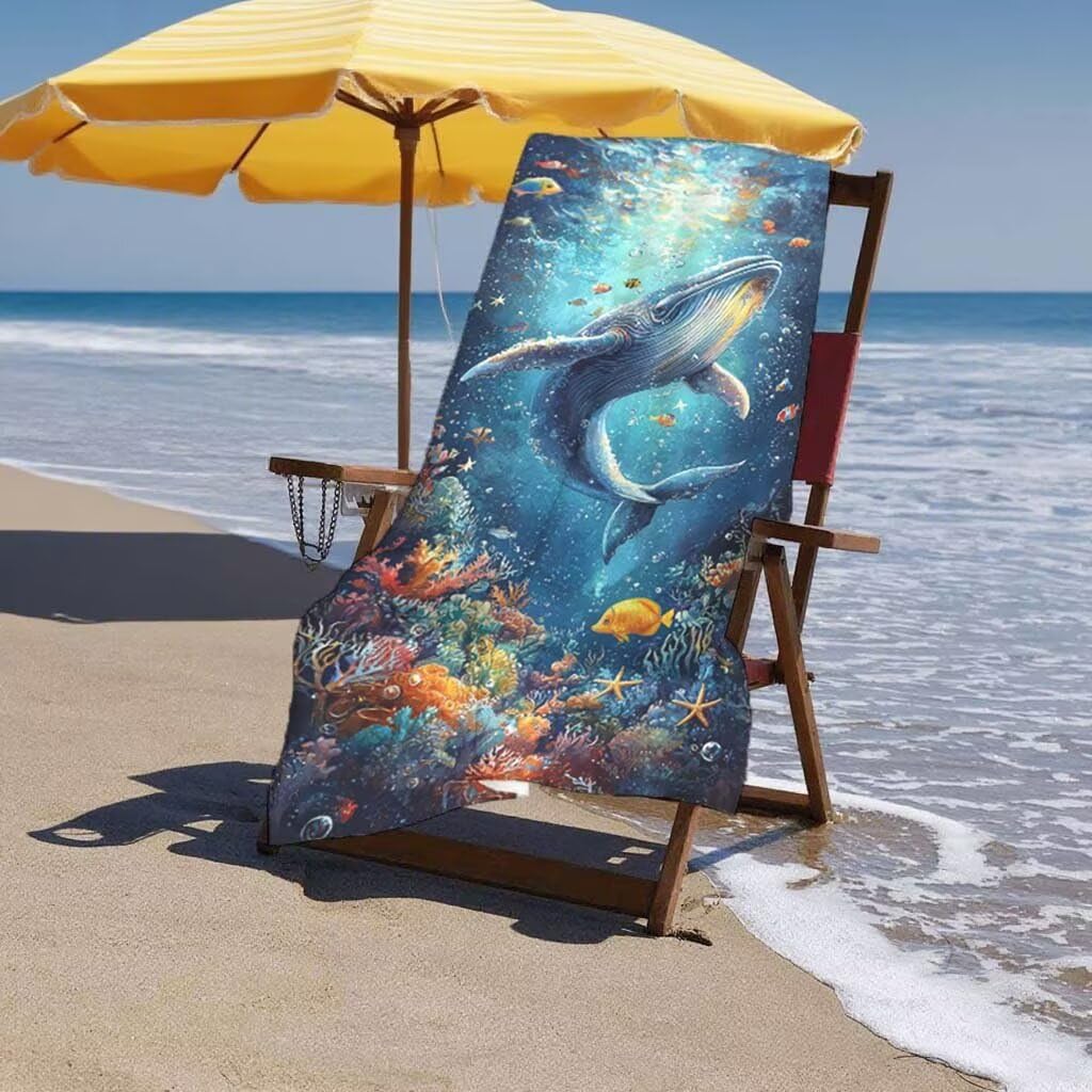 Telo Mare Microfibra 2 Set Telo Mare Grande 220x100cm/35x70cm Asciugamano Palestra Uomo, Leggero Antisabbia Asciugatura Rapida Vacanze Teli da Spiaggia per Piscina, Regalo Donna Uomo (Oceano) E-80