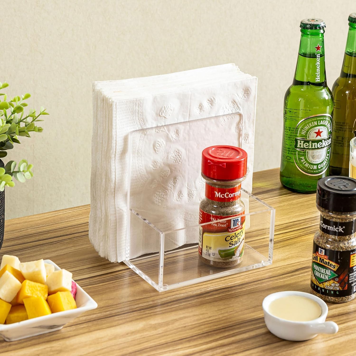 Clear Acrylic Napkin Holder with Salt & Pepper Caddy for Table