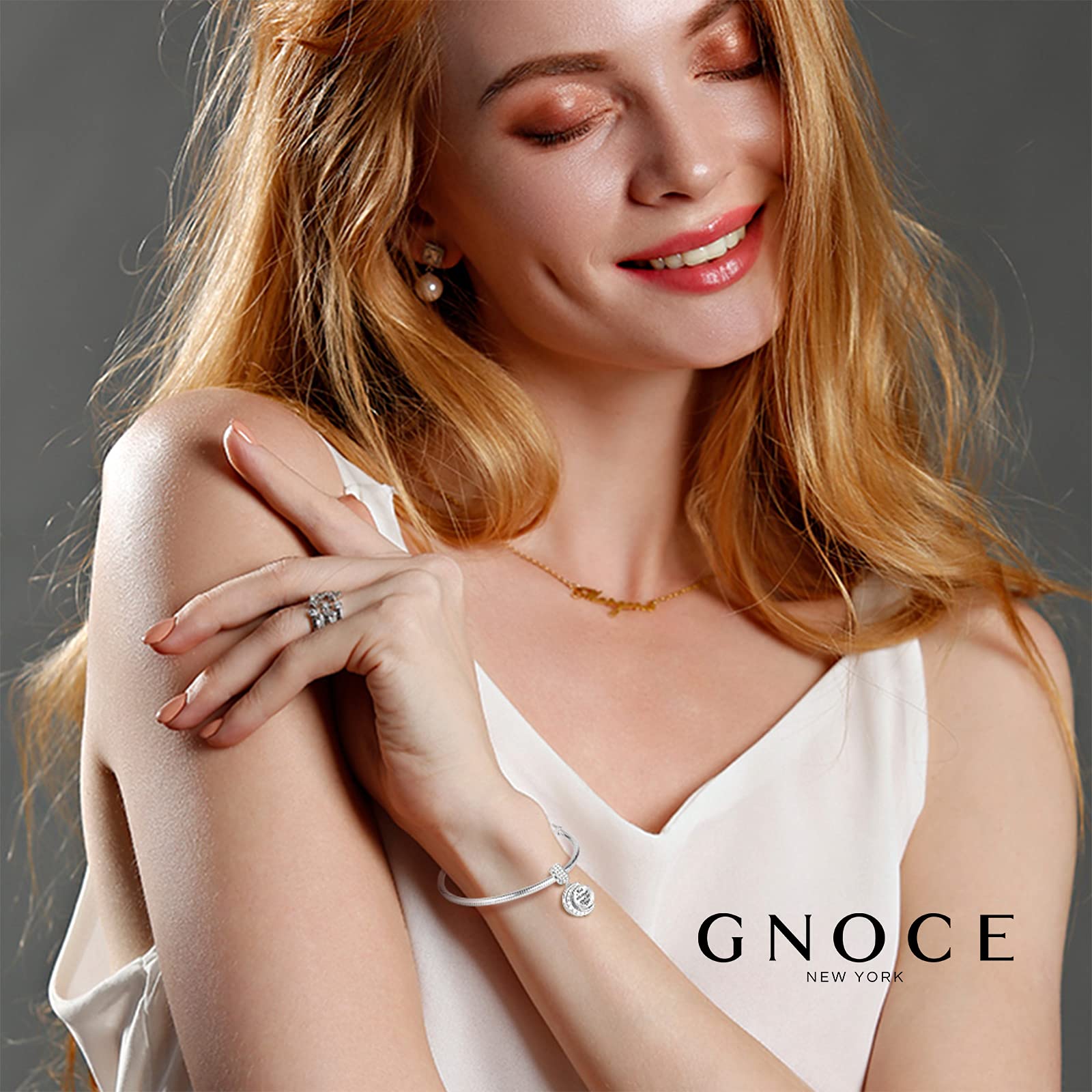 Gnoce Ciondolo a Forma Di Luna Galattica Cosmica In Argento Sterling Con Scritta In Inglese Adatto Per Braccialetto/Collana Regalo Di Natale Per Donne