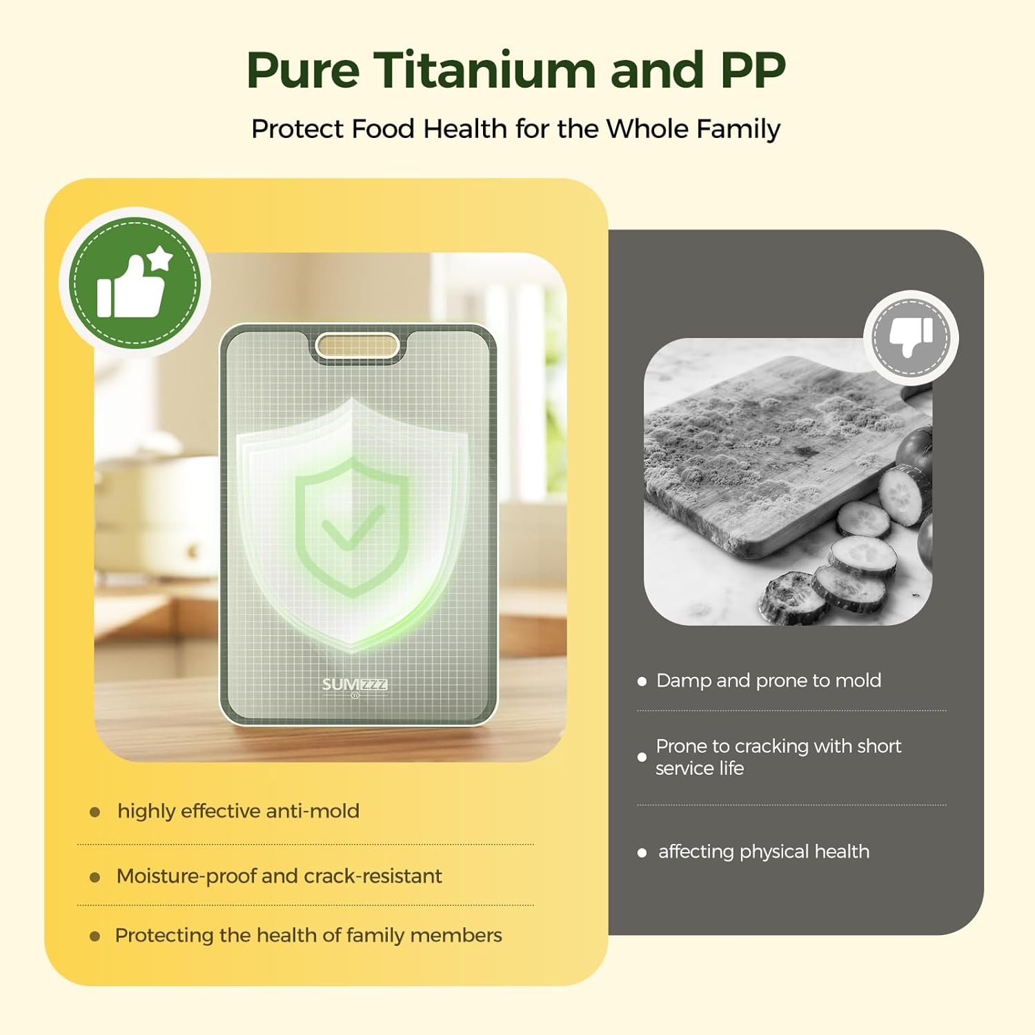 Titanium Cutting Board for Kitchen, Cutting Board Double Sided Food Grade, Pure Titanium/PP, Easy to Clean Large Size 15"×10.3" thumbnail