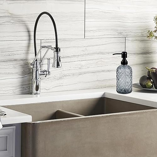 Miniatura 2 de Dispensador de jabón de vidrio de 12 onzas con bomba de acero inoxidable 304 negro a prueba de óxido, dispensador de jabón de vidrio recargable para