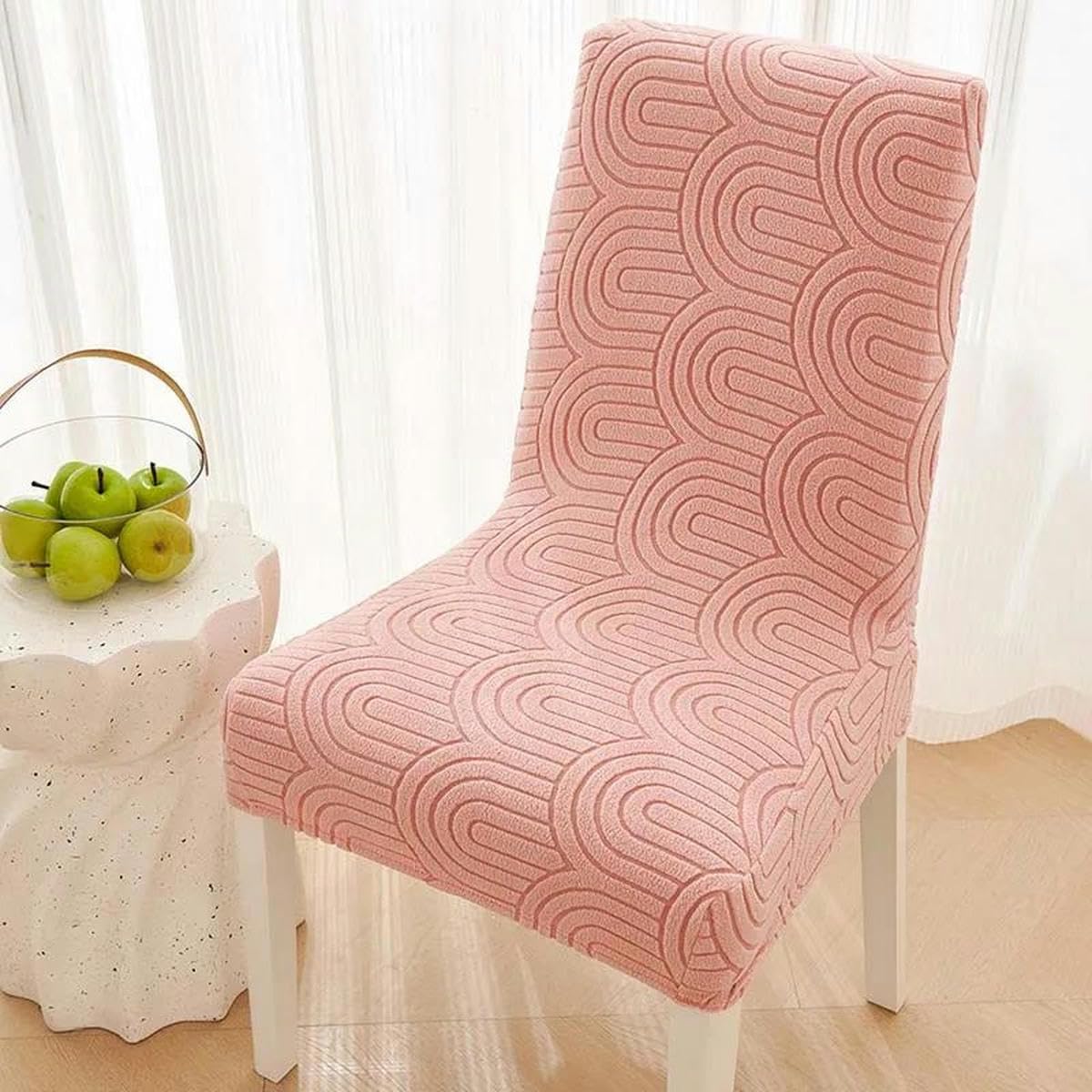 Fodera per sedia elastica con motivo a righe Fodera per sedia elasticizzata jacquard per sala da pranzo Fodera per sedia da cucina Decorazione natalizia per la casa-inizio-4 pezzi