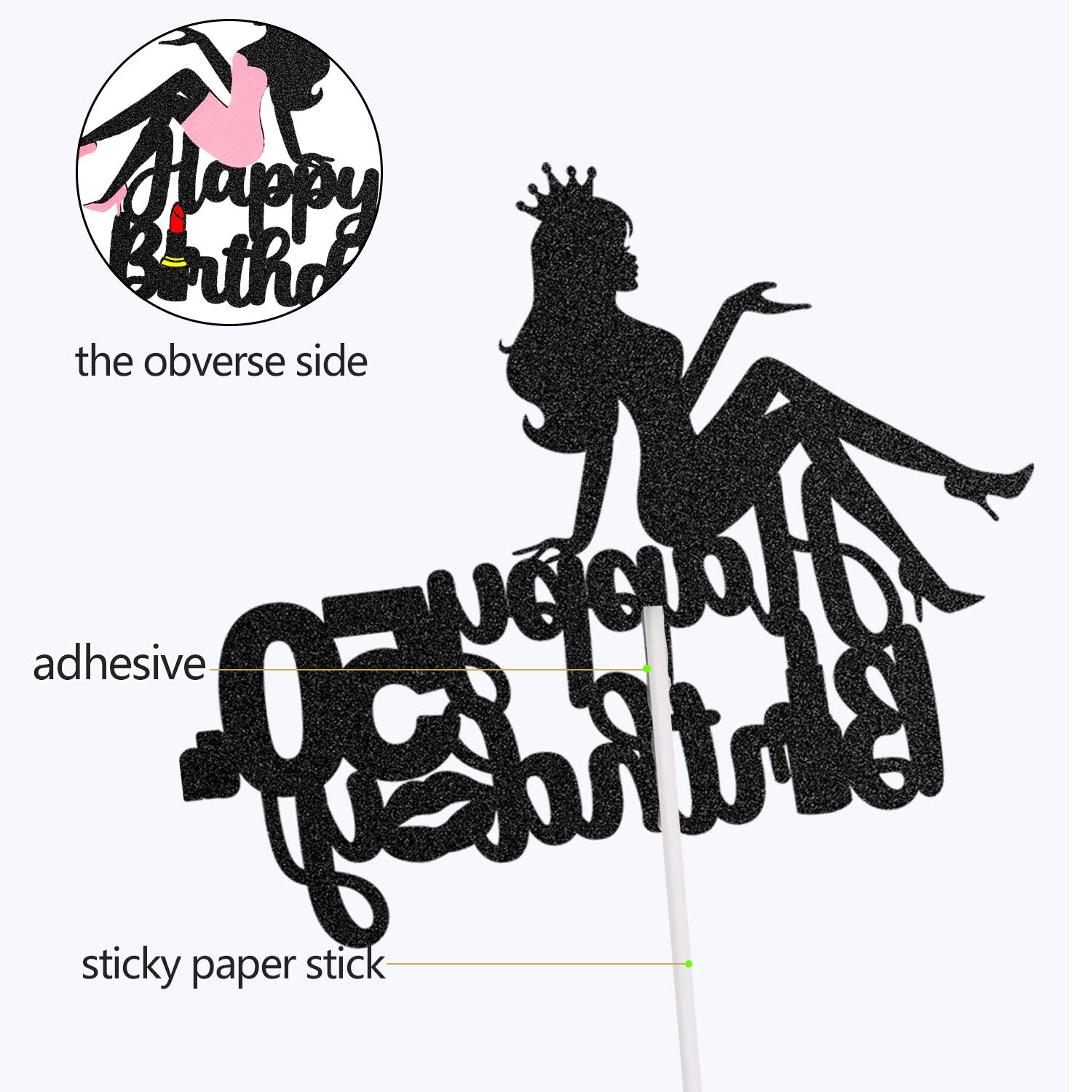 LINGTEER Happy 50th Birthday Crown Queen Lady Thick Paper Cake Topper,Cheers to 50th Years Old fifty Bday Party Cake Decorations Sign.- Pink